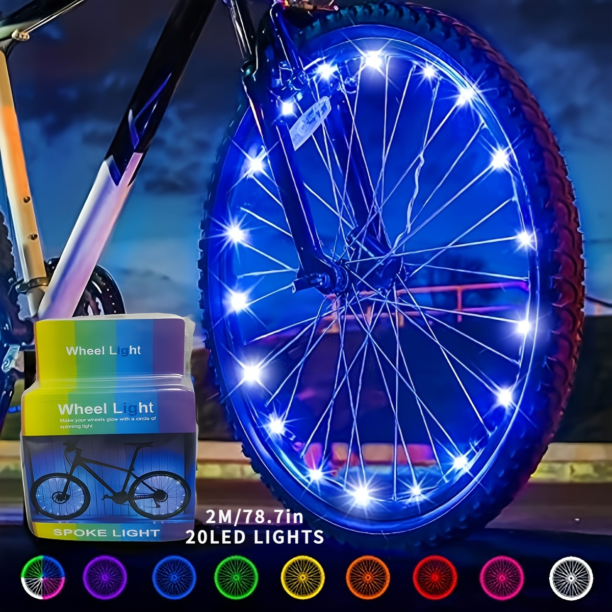 Luz LED impermeable para rueda de bicicleta, 2 metros, 20 luces de