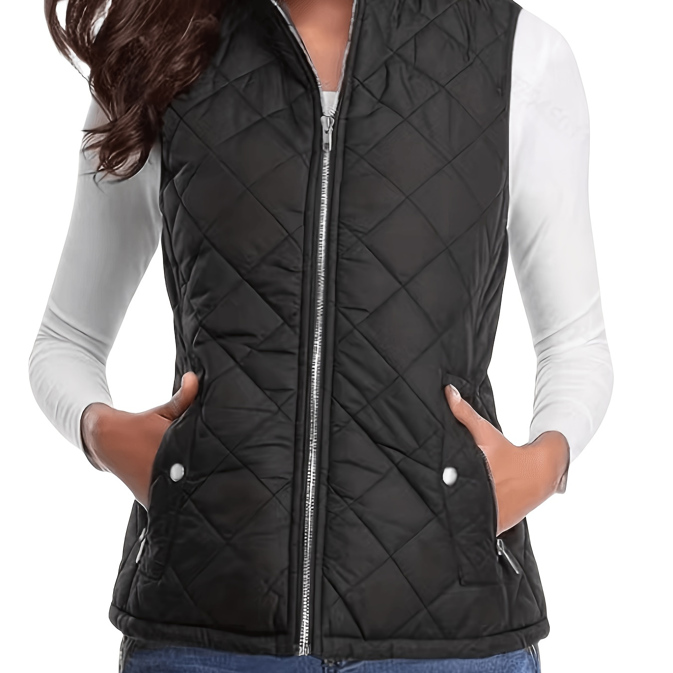 Zip Up Sleeveless Vest Coat, Casual Solid Versatile Outerwear, Women's Clothing