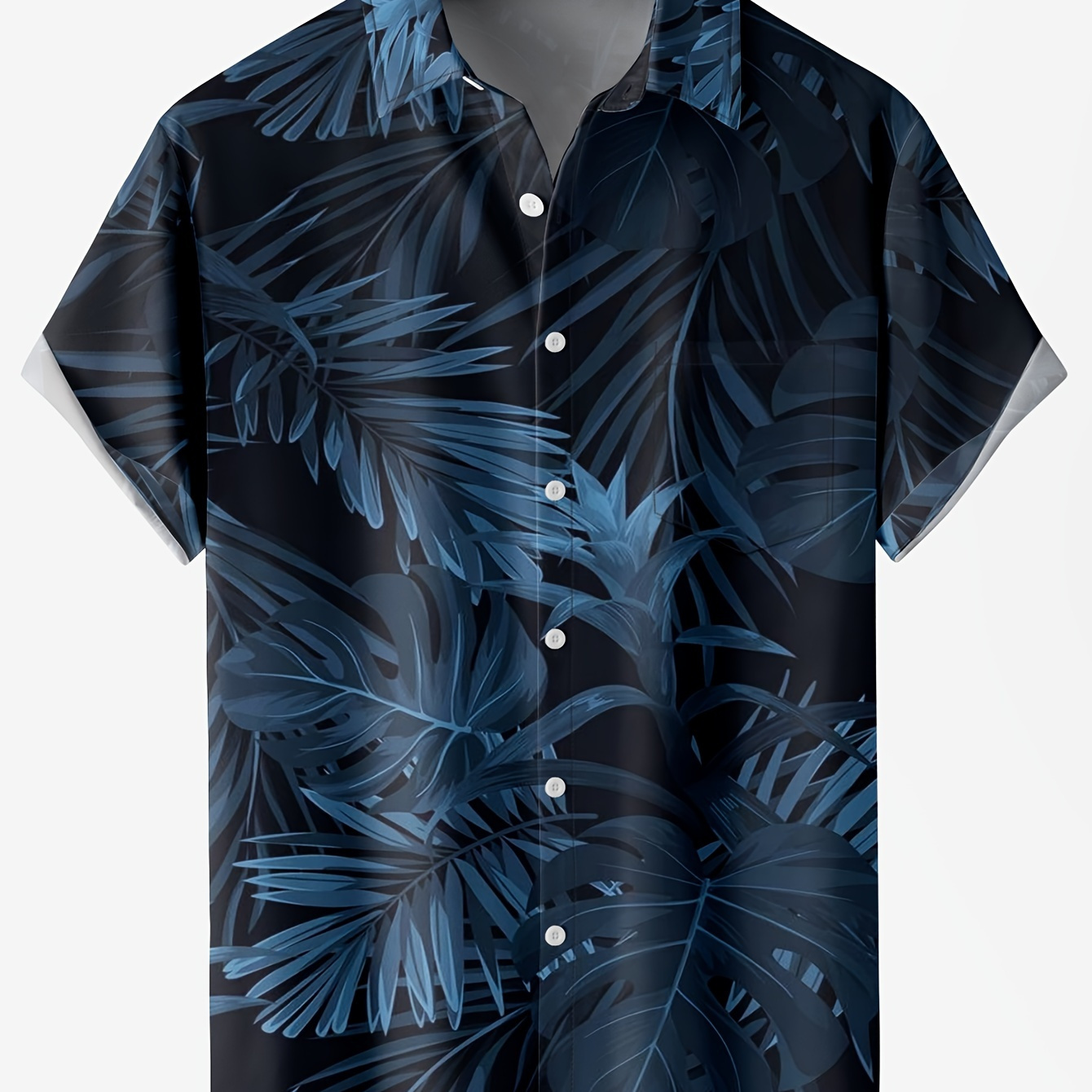 

Tropical Leaf Pattern Men's Trendy Short Sleeve Lapel Hawaiian Shirt, Summer Vacation