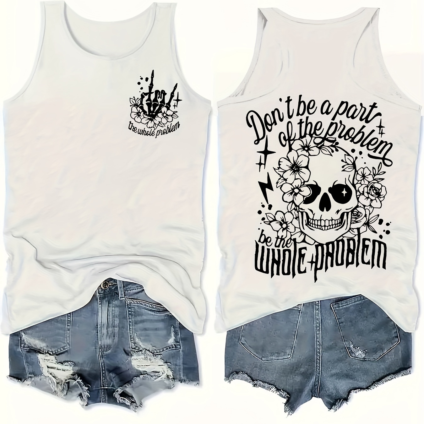 

Letter & Skull Print Tank Top, Sleeveless Casual Top For Summer & Spring, Women's Clothing