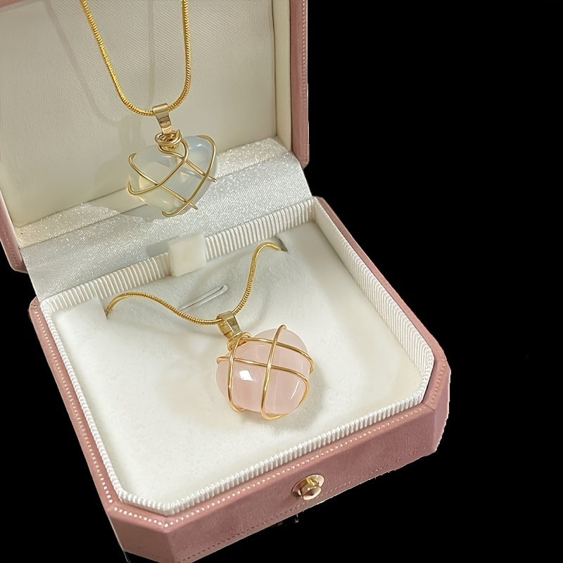 

1pc Fashion Metal Wrapped Love Heart Crystal Stone Pendant Couple Necklace