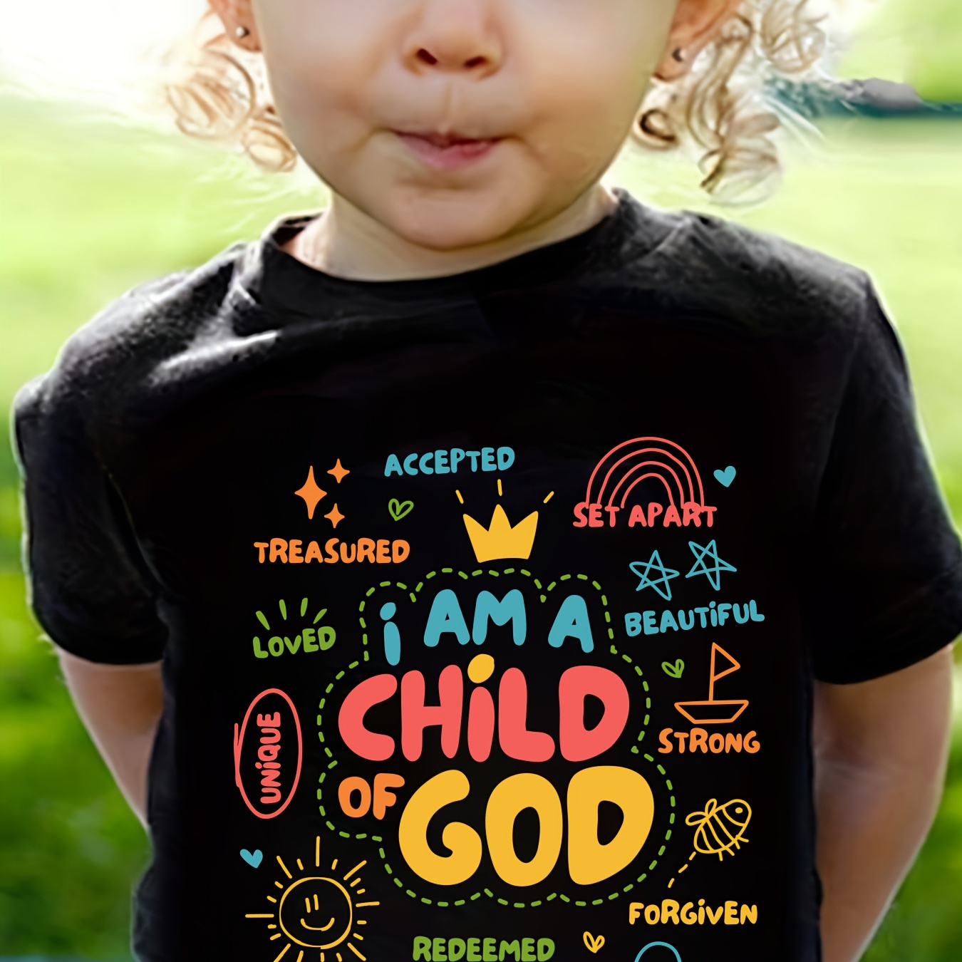 

100% Cotton I Am A Child Of God Graffiti Print Short Sleeve T-shirt Girls/boys Summer Clothes