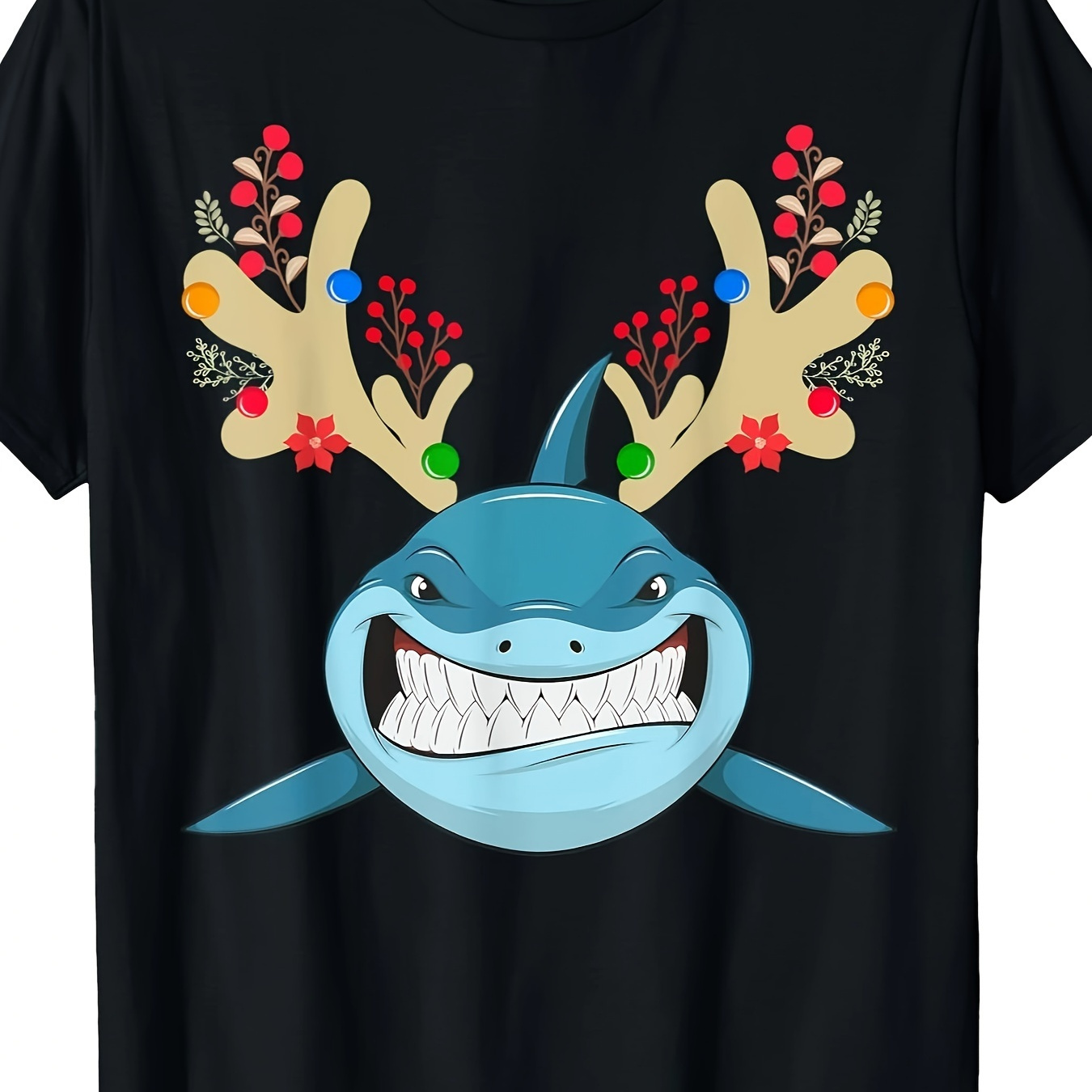 

Shark Reindeer Christmas Tree Lights Santa Hat Gift T-shirt100% Cotton, 220g.