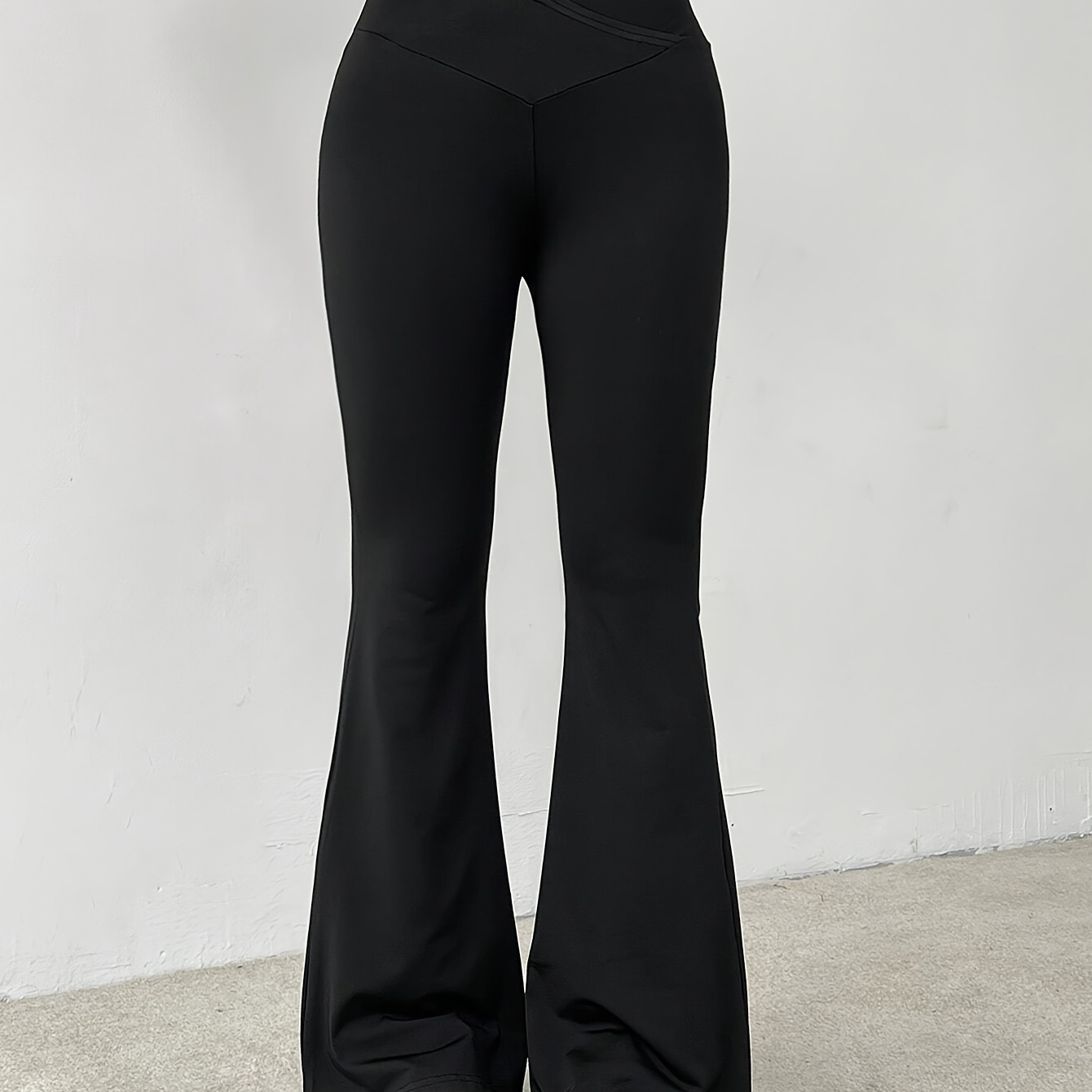 

1pc Women's High-waisted Flare Pants, Sexy Solid Color Polyester Knit Bell Bottoms For All