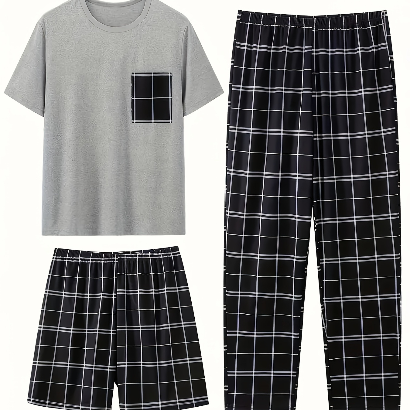 

Men's 3pcs Casual Set: Comfortable Polyester T-shirt, Shorts And Trousers - Machine Washable, Stretch Fabric, Opaque Design