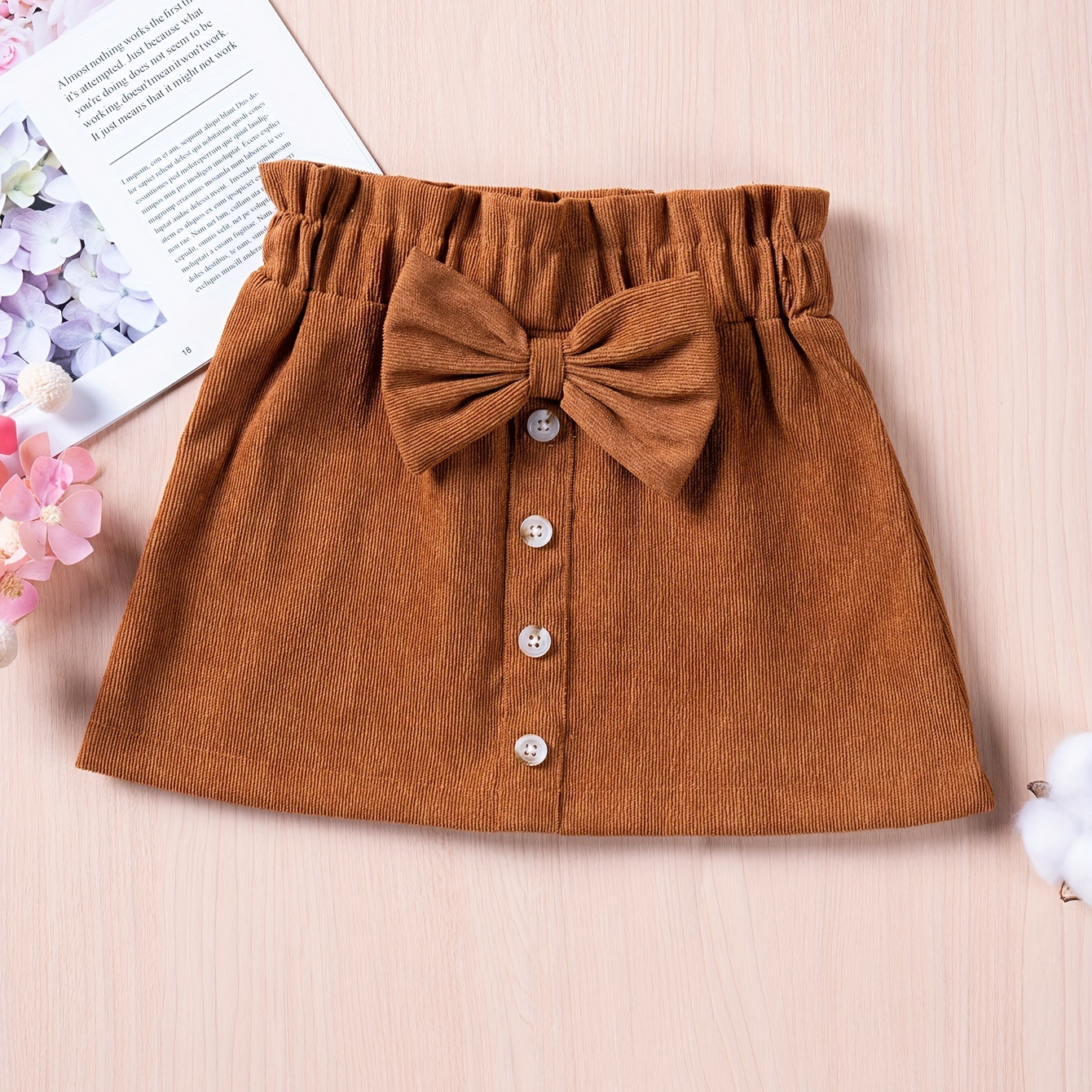 

Toddler's Casual Polyester Umbrella Skirt With Bow Front Detail - 100% Polyester Solid Color Non-stretch Brief Length Trapeze Hem For Children Over 3 Years, Fall Season Woven Umbrella Fitted Skirt