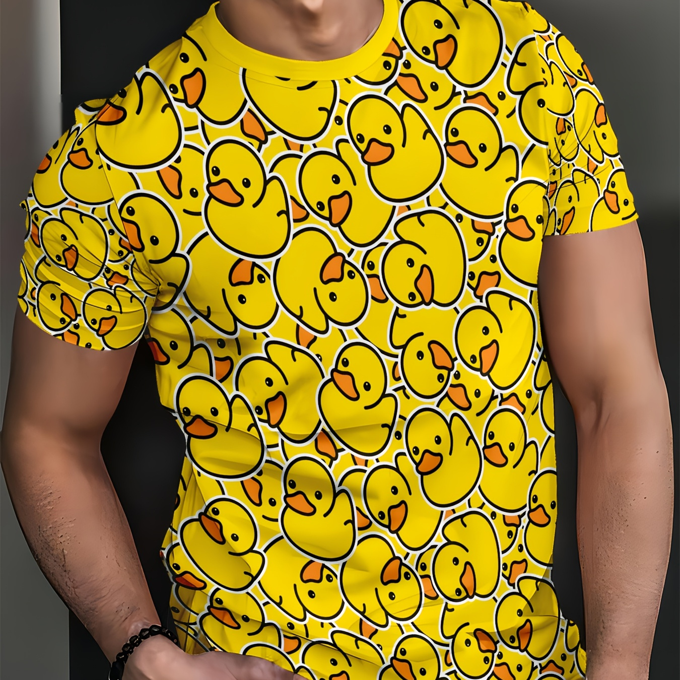 

Men's Casual Print T-shirt - Soft Polyester, Crew Neck, Short Sleeve, Machine Washable