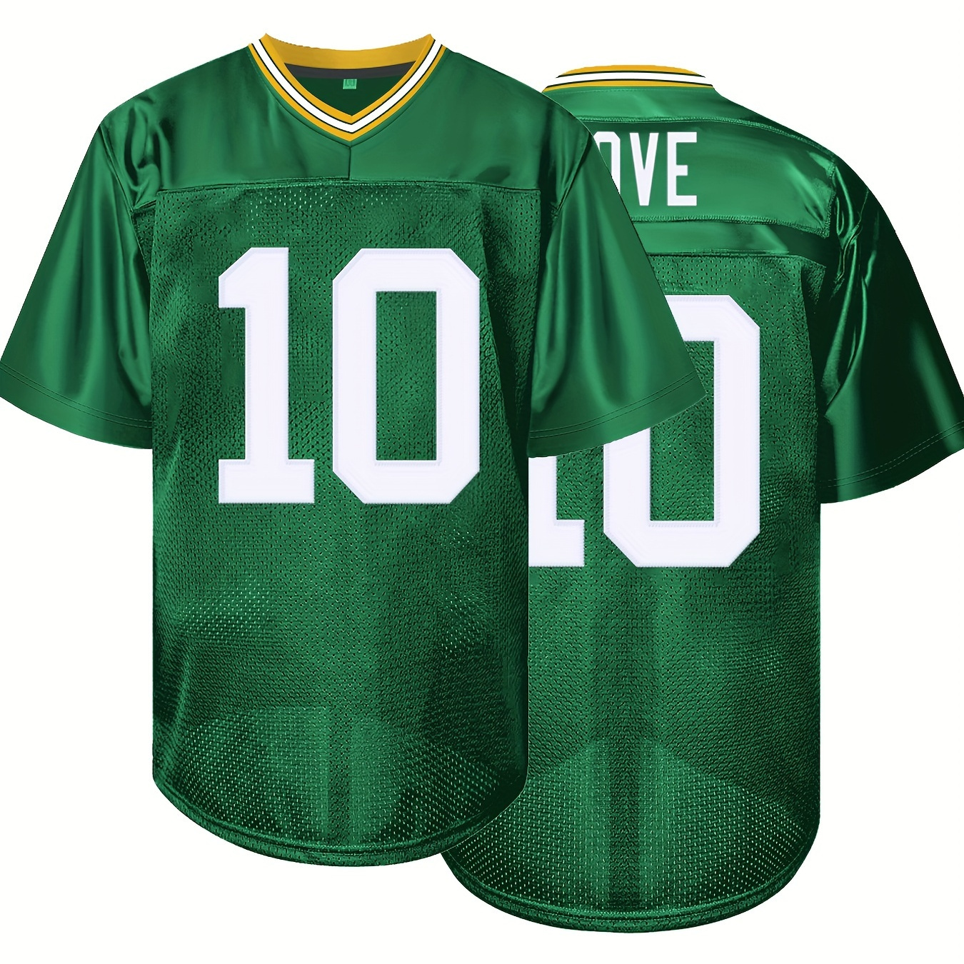 

Men's Polyester #10 Green Football Jersey - V-neck, Embroidery Stitched Sports Jersey With Slight Stretch, 4 Seasons Casual & Training Wear