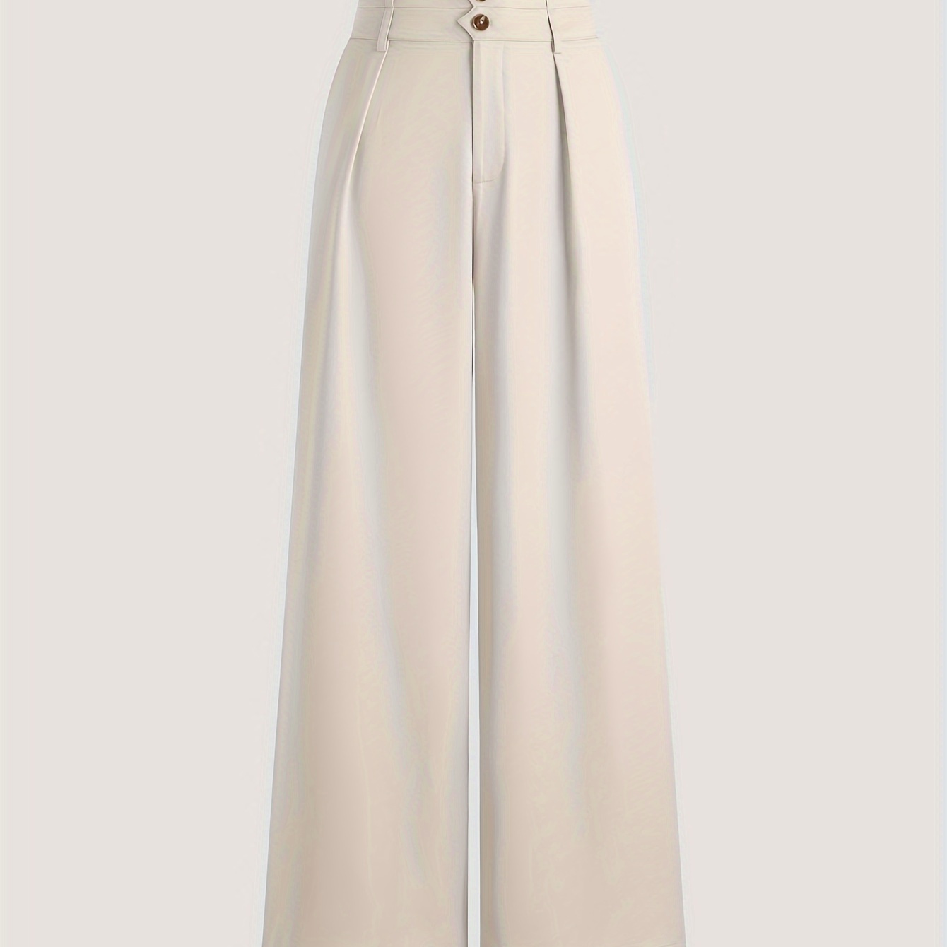 

Women' Color High-waisted Wide Leg Pants, Polyester , Long Trousers, With Button Detail, For Woven Fabric