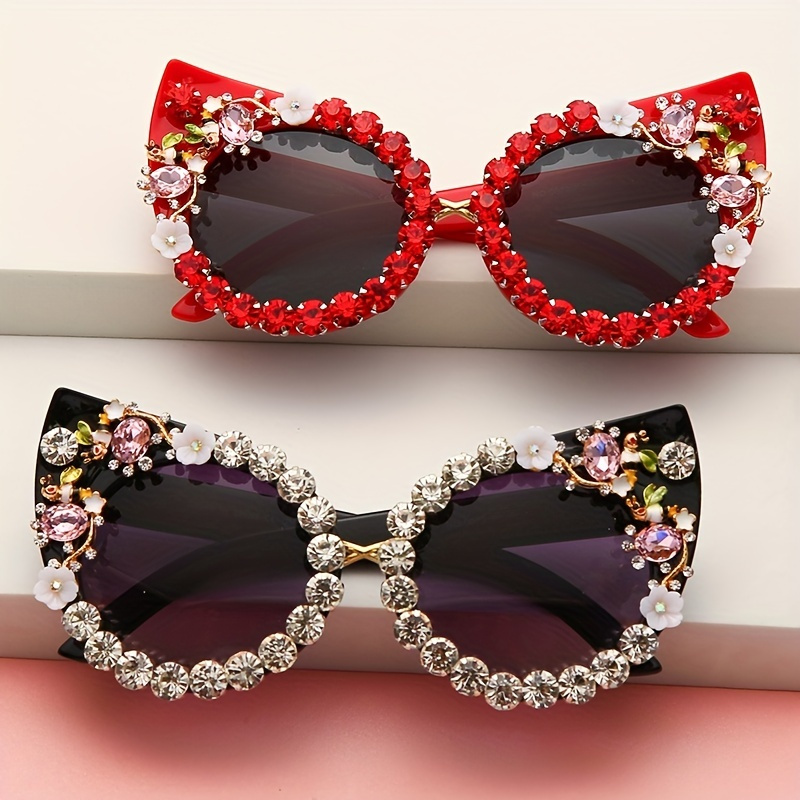 Rhinestone Decor Cat Eye Fashion Sunglasses For Women Men Gradient Lens Glasses Bedazzle Party Eyewear