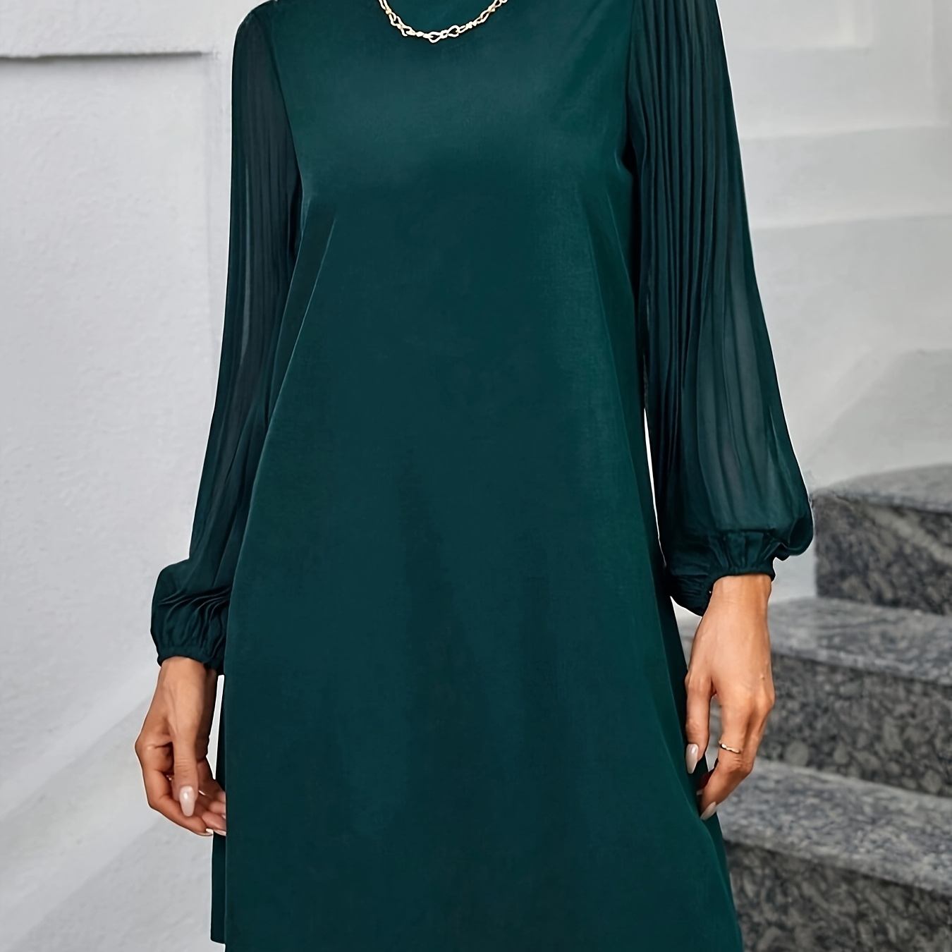 

Solid Color Sleeve Waist Cinching Dress