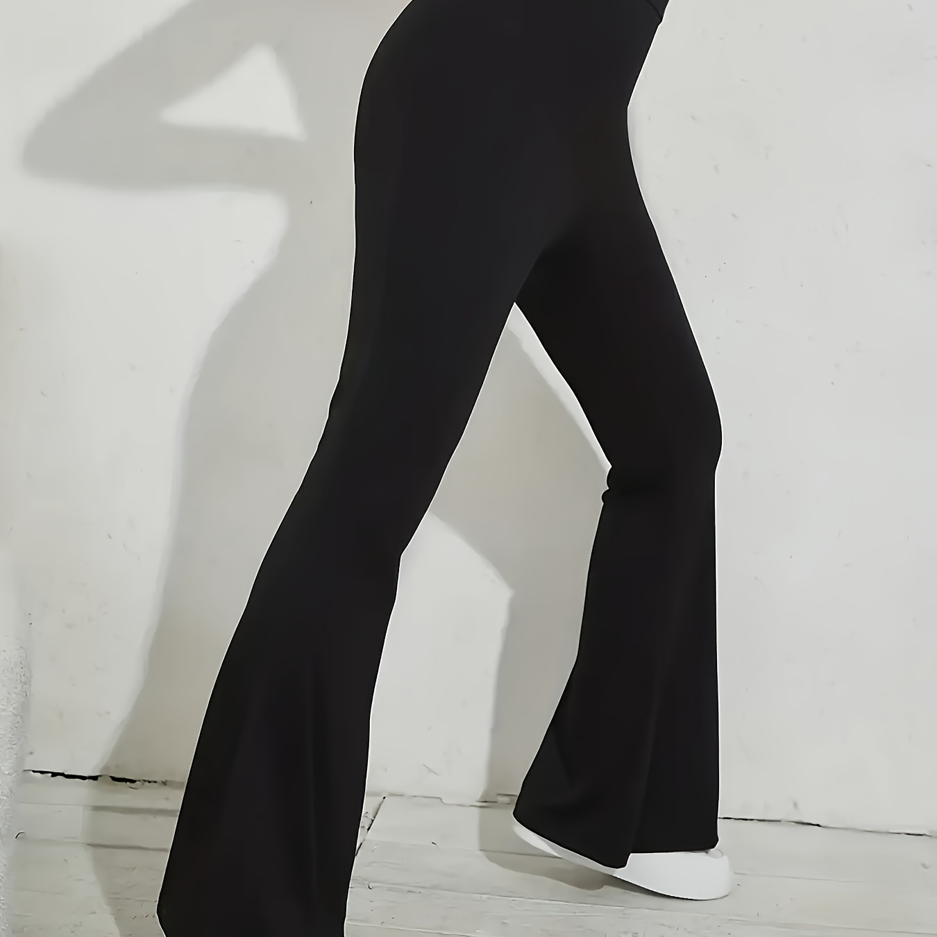 

Elegant High-waist Flare Leg Pants For Women - Stretchy Polyester & Elastane , Machine Washable, Non-see-through, Solid Color, Spring/summer/fall - Chic Bell Bottoms