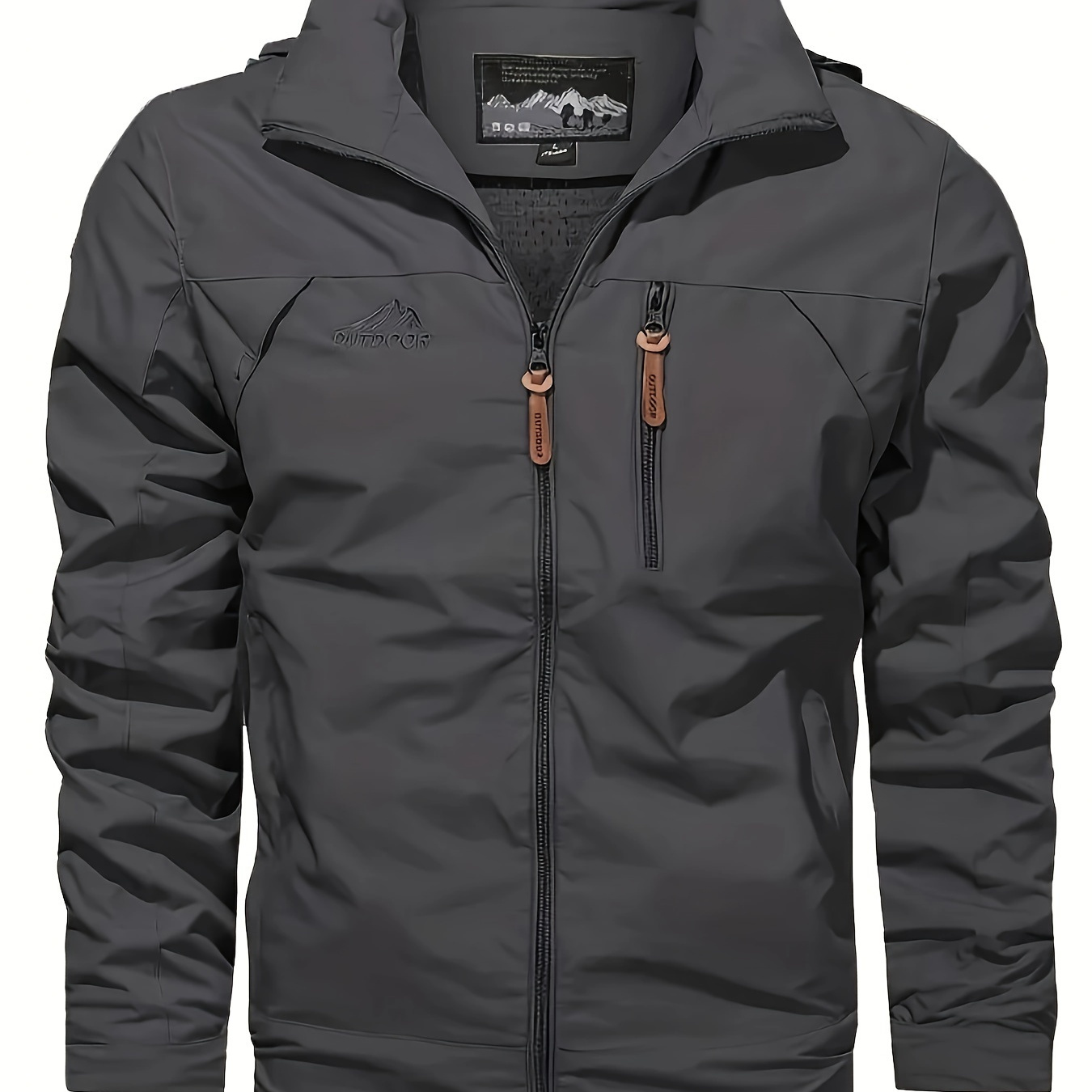 

Veste coupe-vent zippée à capuche unie pour homme avec col montant et poches zippées, veste décontractée et confortable pour les activités de plein air au printemps et en automne