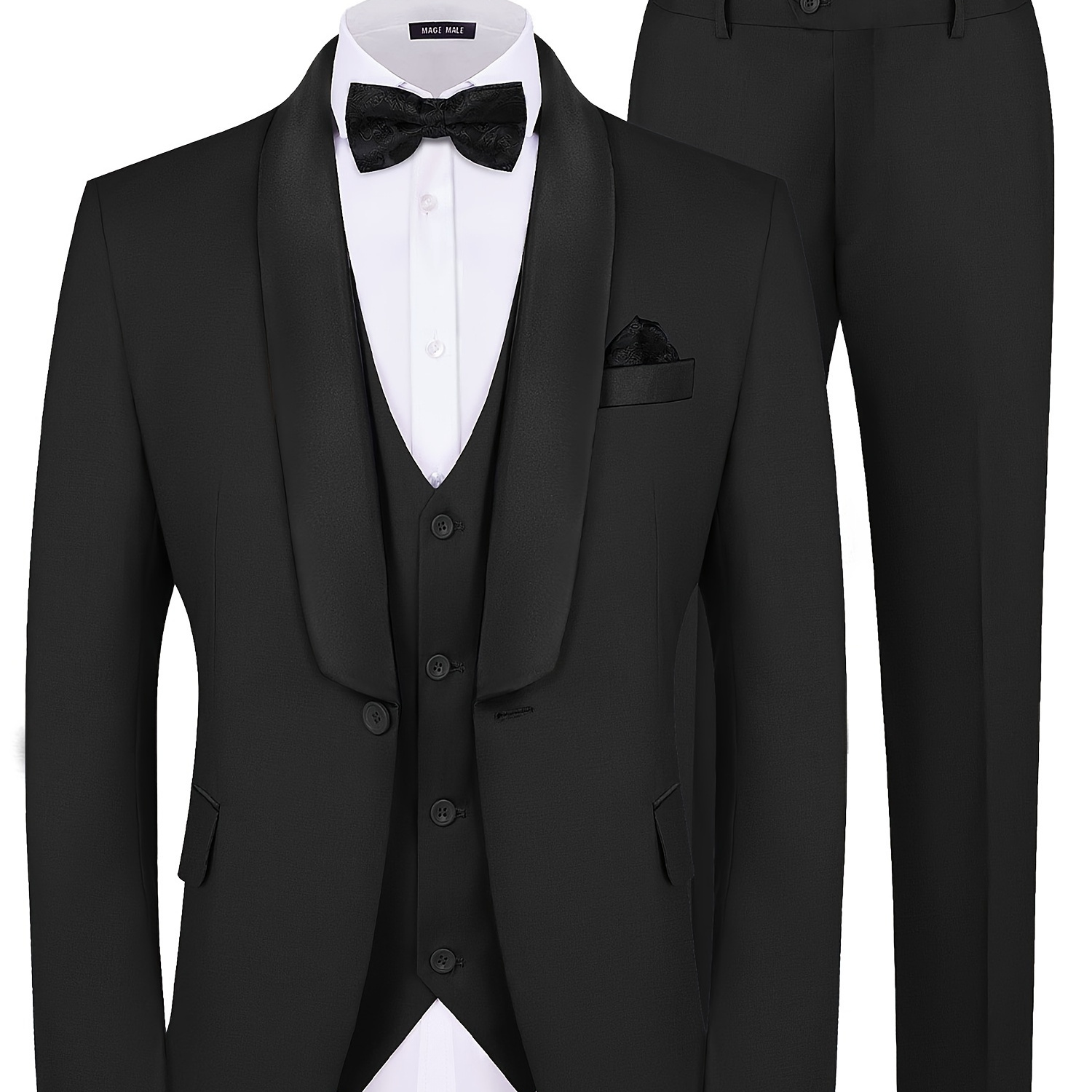 

Mage Male Men's 3 Piece Suit Slim Fit Solid 1 Button Party Wedding Tuxedo Suits Blazer Jacket Vest Pants Set Black