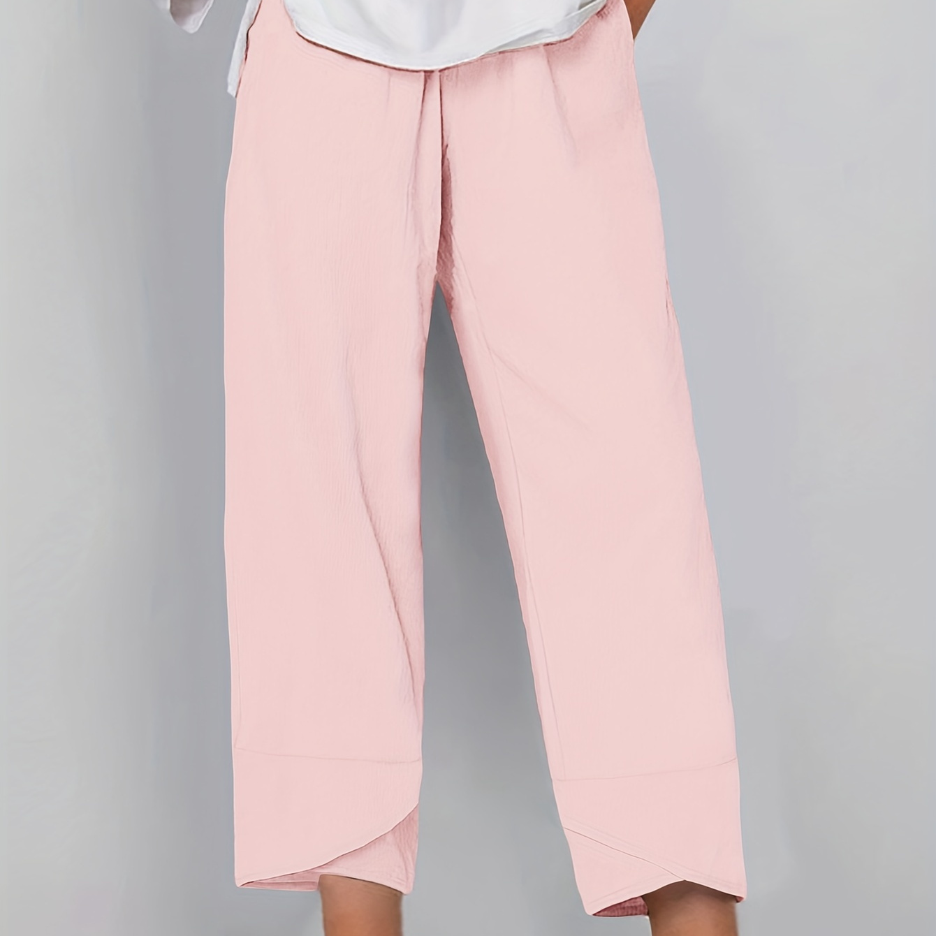 

Elastic Waist Solid Simple Pants, Casual Daily Wear Pants For Spring & Summer, Women's Clothing