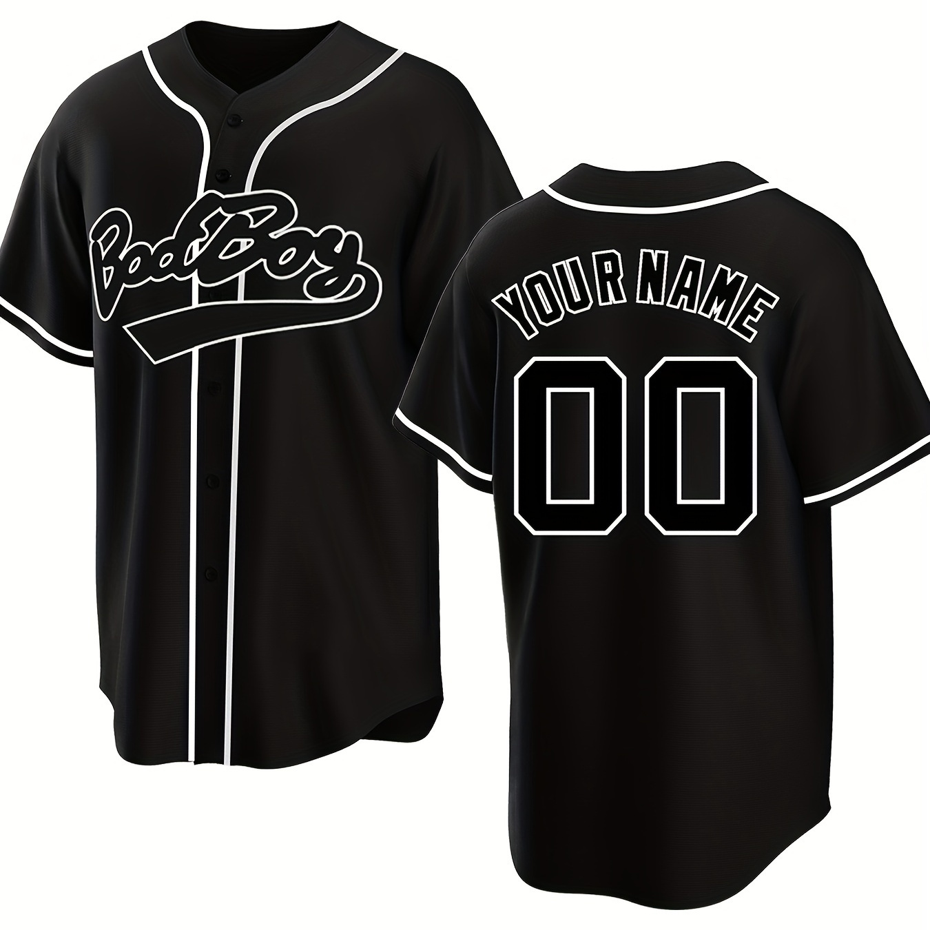 TEMU Customizable Name And Number Pattern Jersey Shirt, Badboy Embroidered Leisure Sports Customization Men's Baseball Jersey