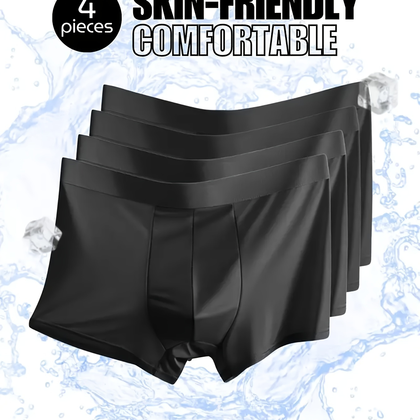 

4-Pack de Boxers pour Hommes - Mélange de Polyester pour avec Élasthanne, Élasticité Moyenne, Couleur Unie, Décontractés Confortables en Tissu