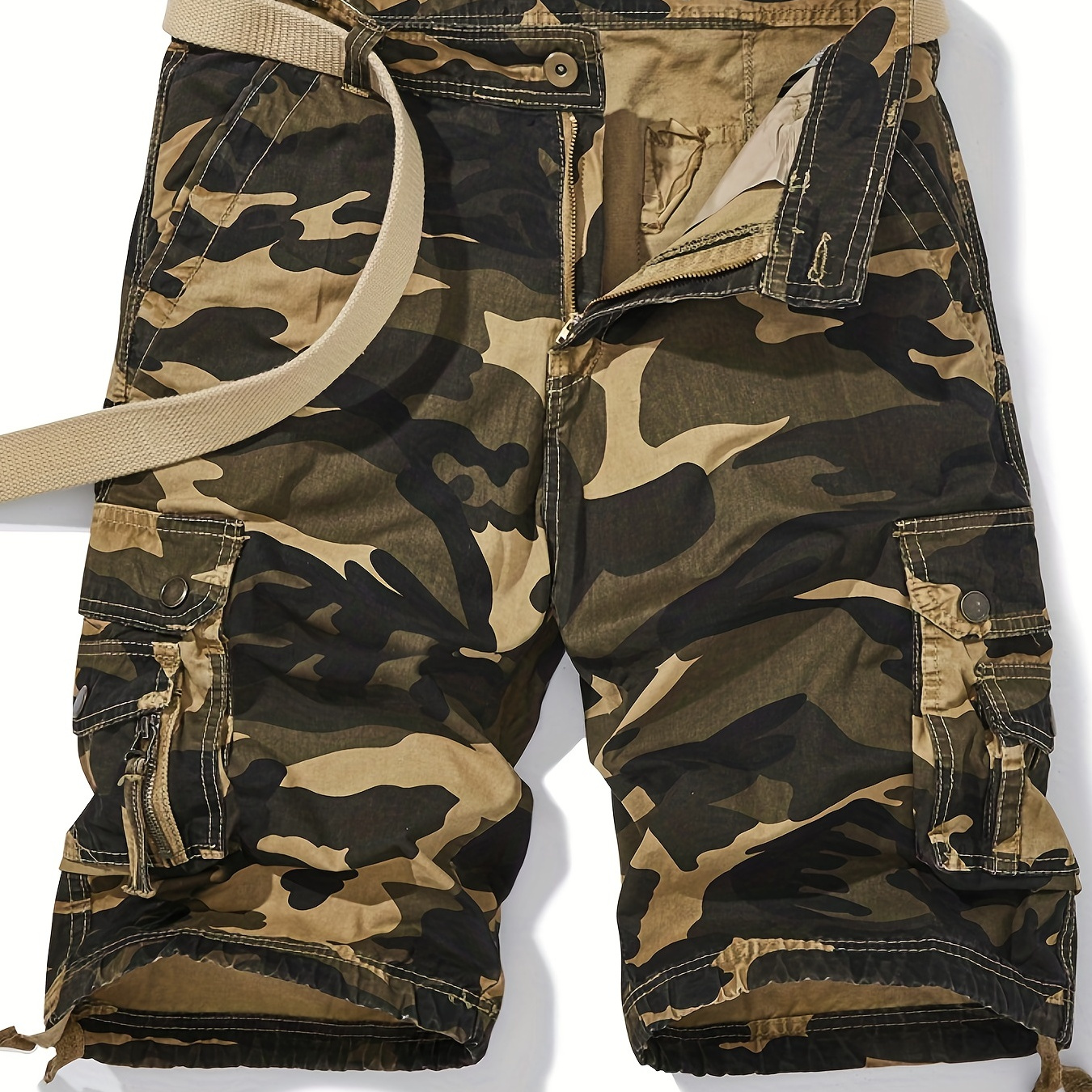 Men's Casual Multi Pocket Outdoor Camouflage Cotton Cargo Shorts No Belt