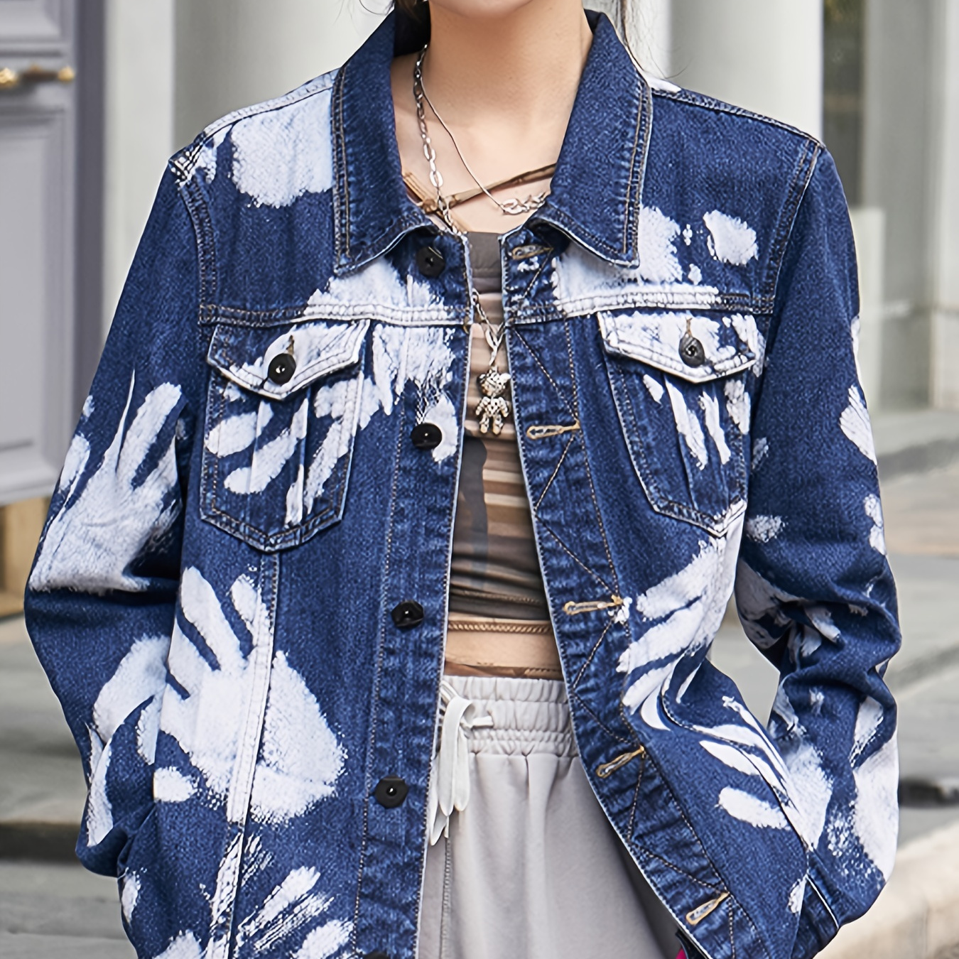 Oversized Distressed Flap Pockets Denim Jacket Ripped Deco - Temu Malaysia