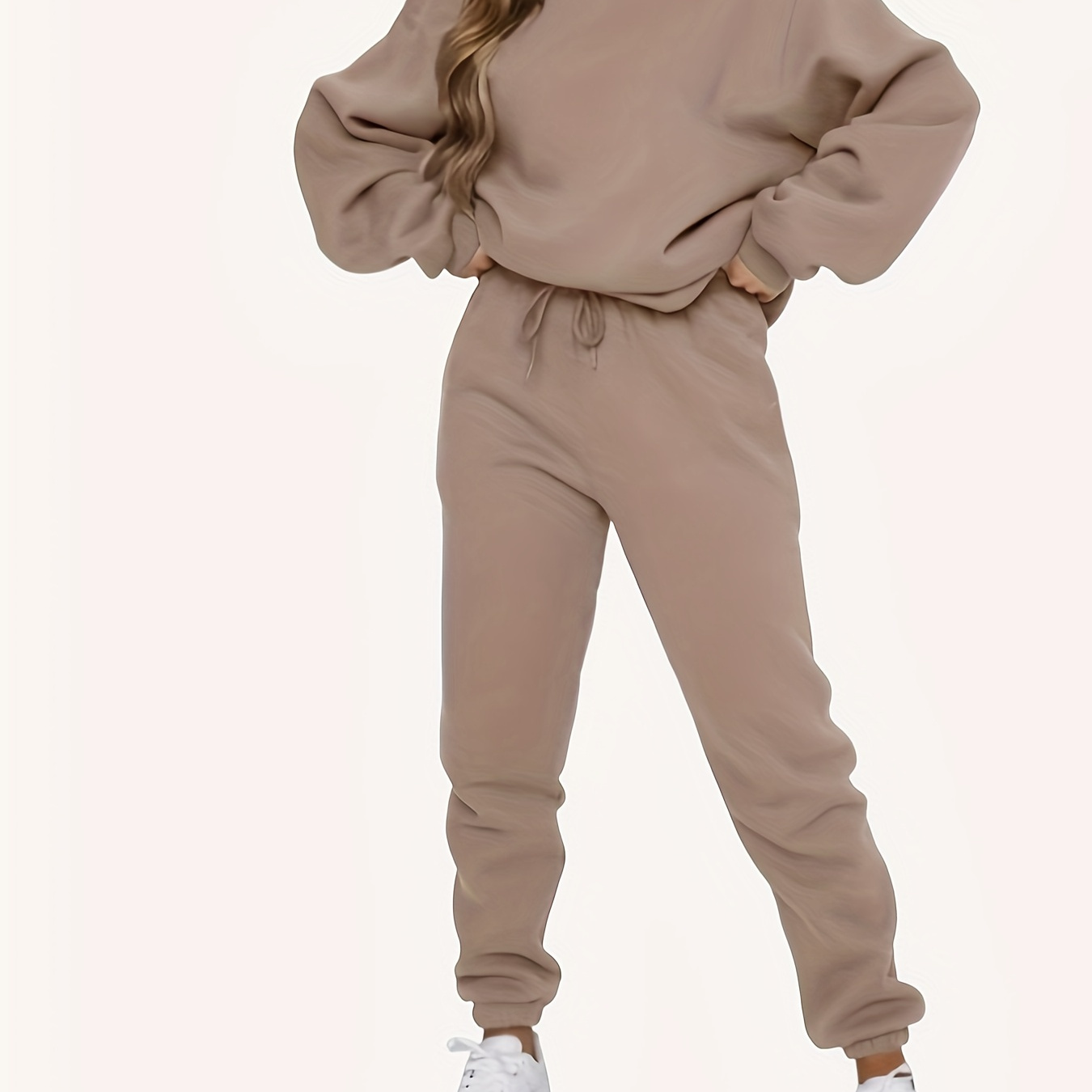 

Women's 2 Piece Fleece Sweatsuit Outfit Long Sleeve Crewneck Pullover Sweatshirt Drawstring Jogger Pants Lounge Set