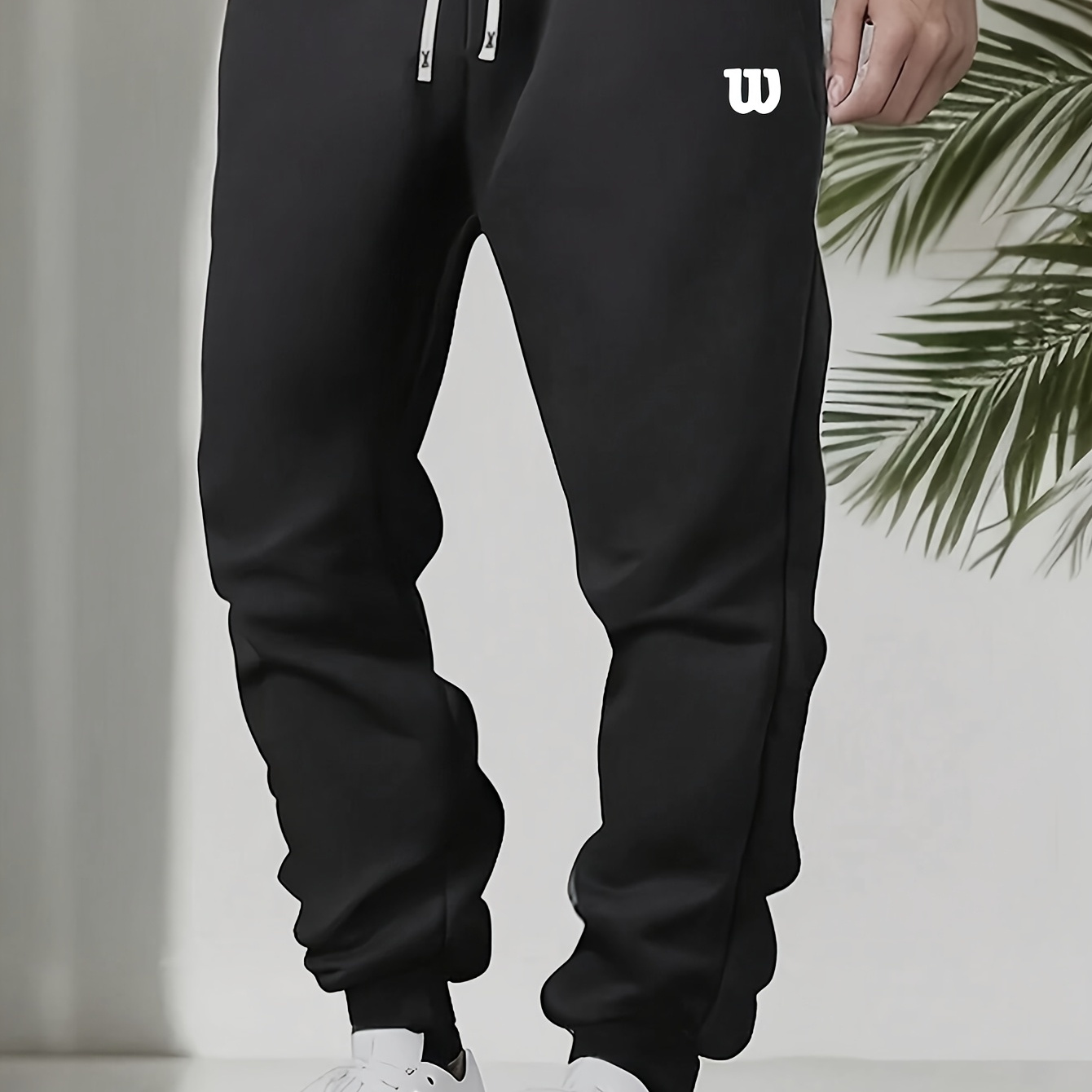 

Men's Plus Size Fleece-lined Joggers With Letter - Comfortable, Stretchy Athletic Sweatpants For Fall/winter, Plus Size