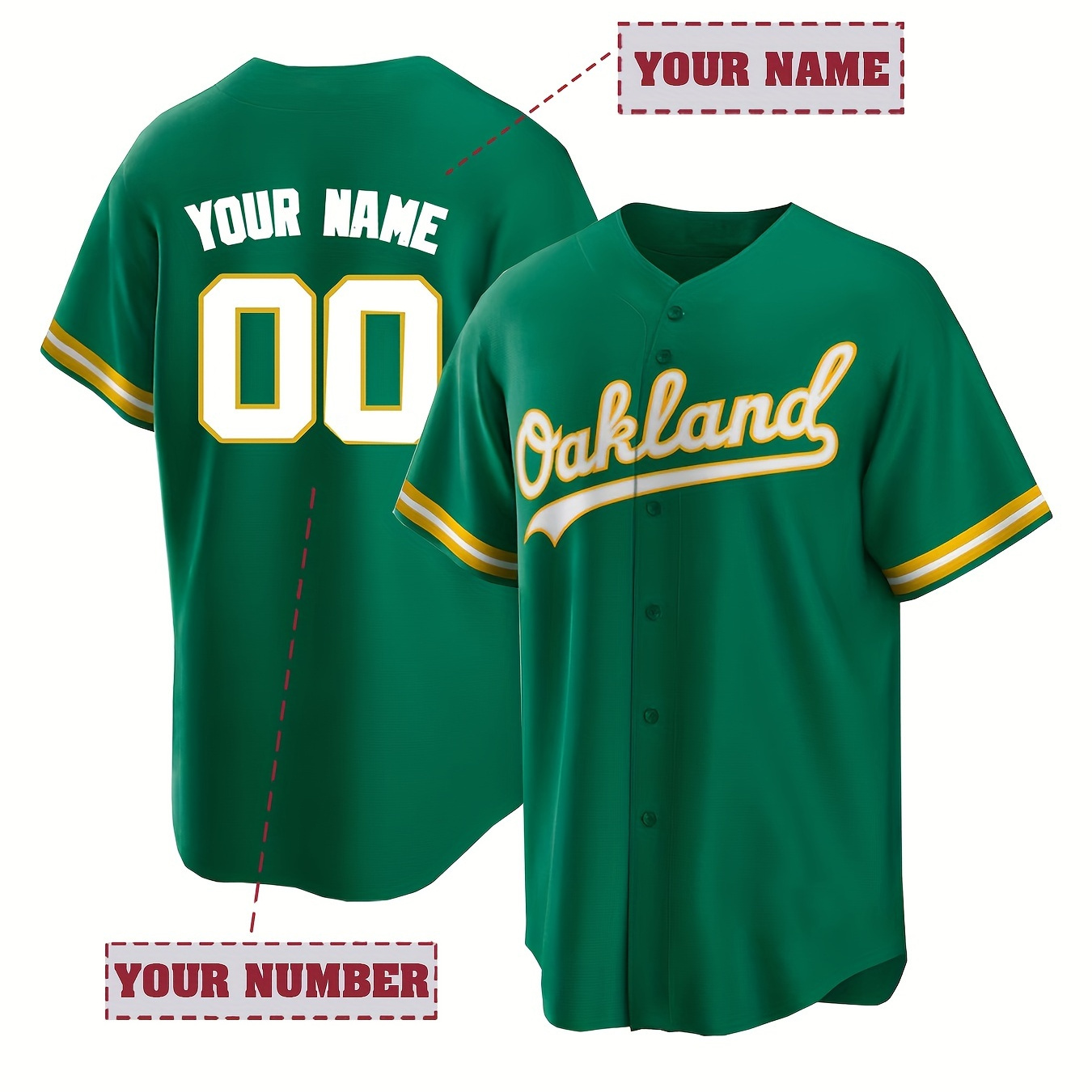 

Customized Name And Number Design, Men's Oakland Embroidery Design Short Sleeve Loose Breathable V-neck Baseball Jersey, Sports Shirt For Team Training