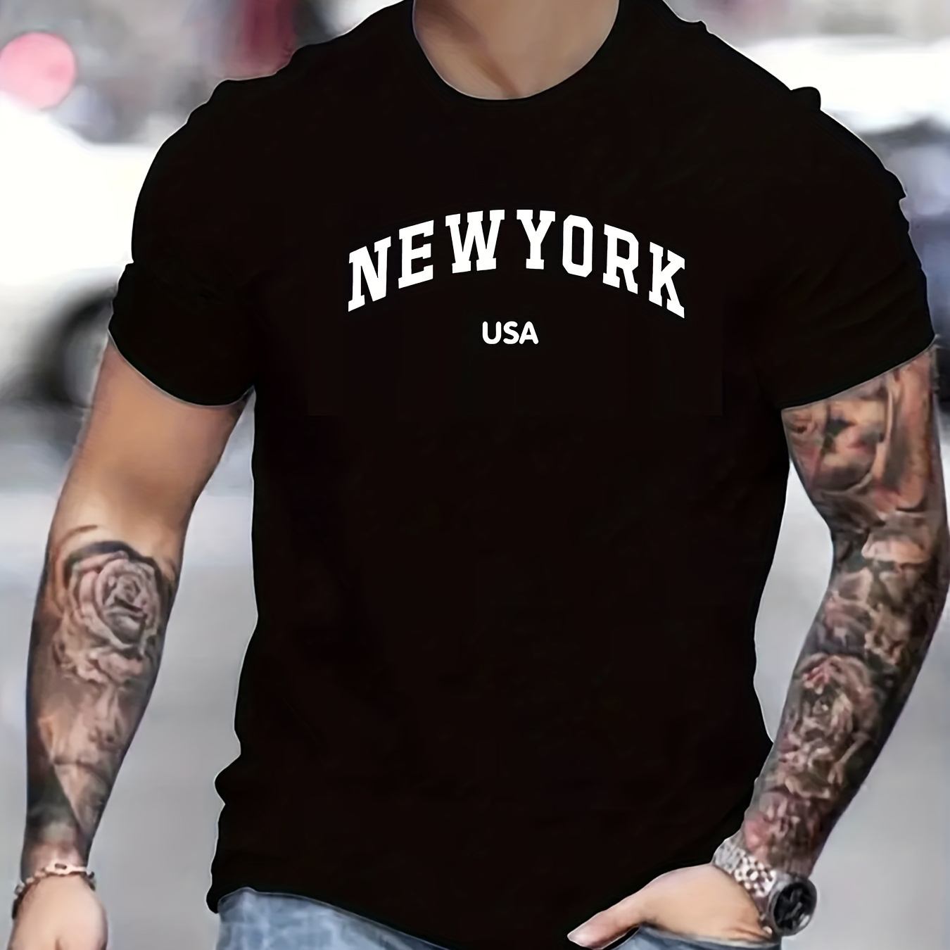 

New York Usa Print T Shirt, Tees For Men, Casual Short Sleeve T-shirt For Summer