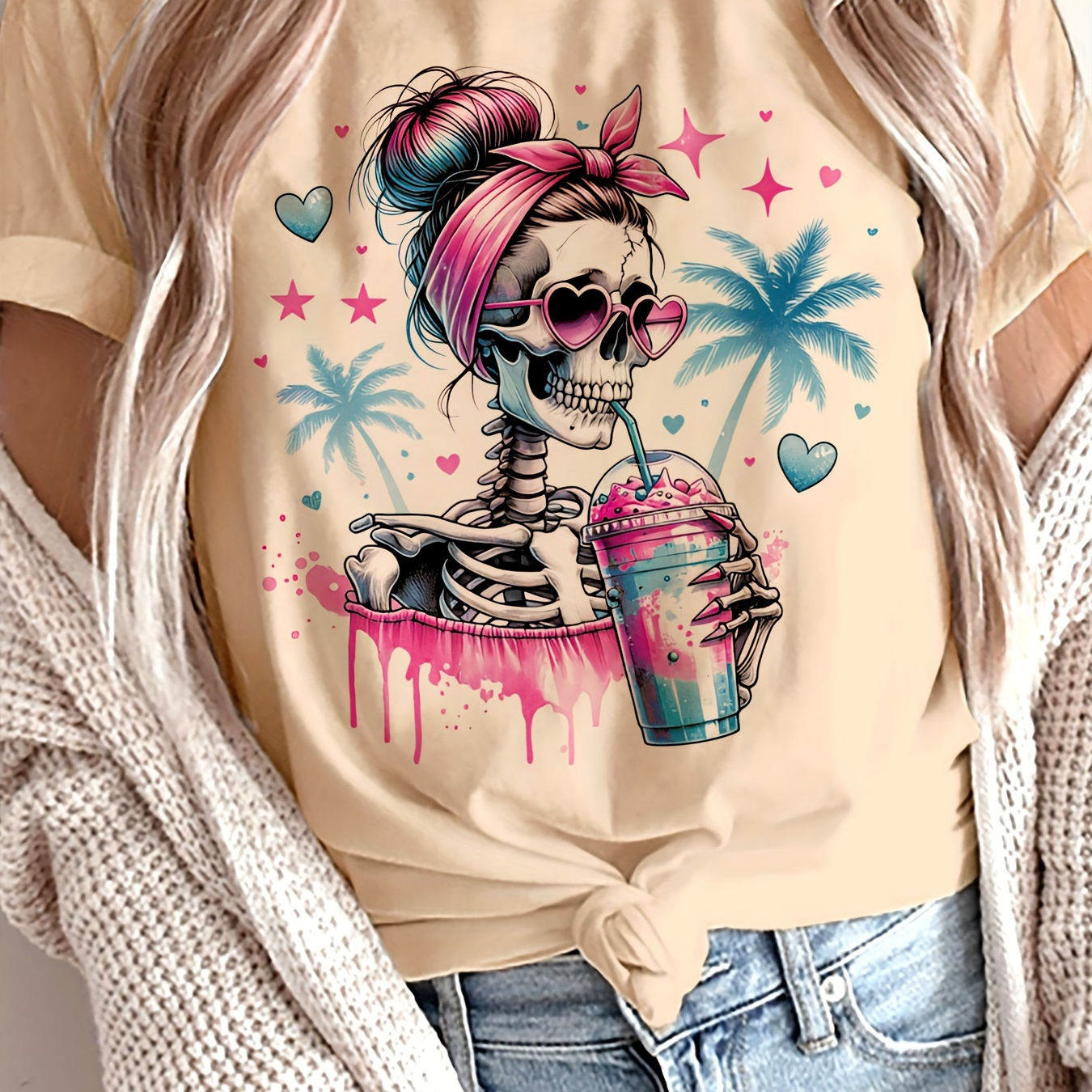 

's Halloween Skull & Graphic Tee - - , , Top , Washable