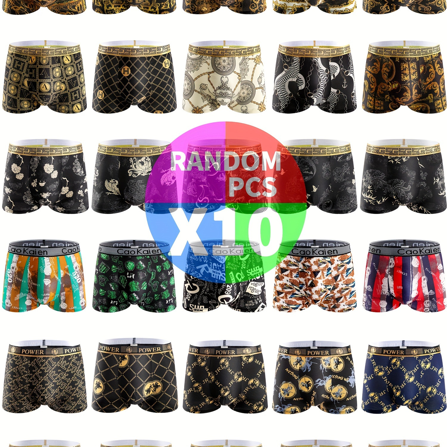 

Random 10pcs Men's Black Gold Antibacterial Underwear, Casual Boxer Briefs Shorts, Breathable Comfy Stretchy Boxer Sports Shorts
