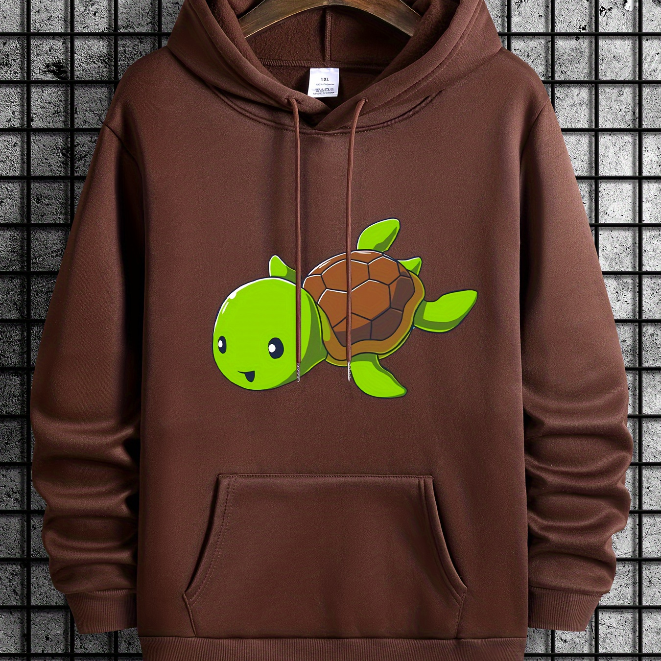 

Plus Size Men's Anime Tortoise Print Hooded Sweatshirt For Spring Fall Winter, Men's Clothing