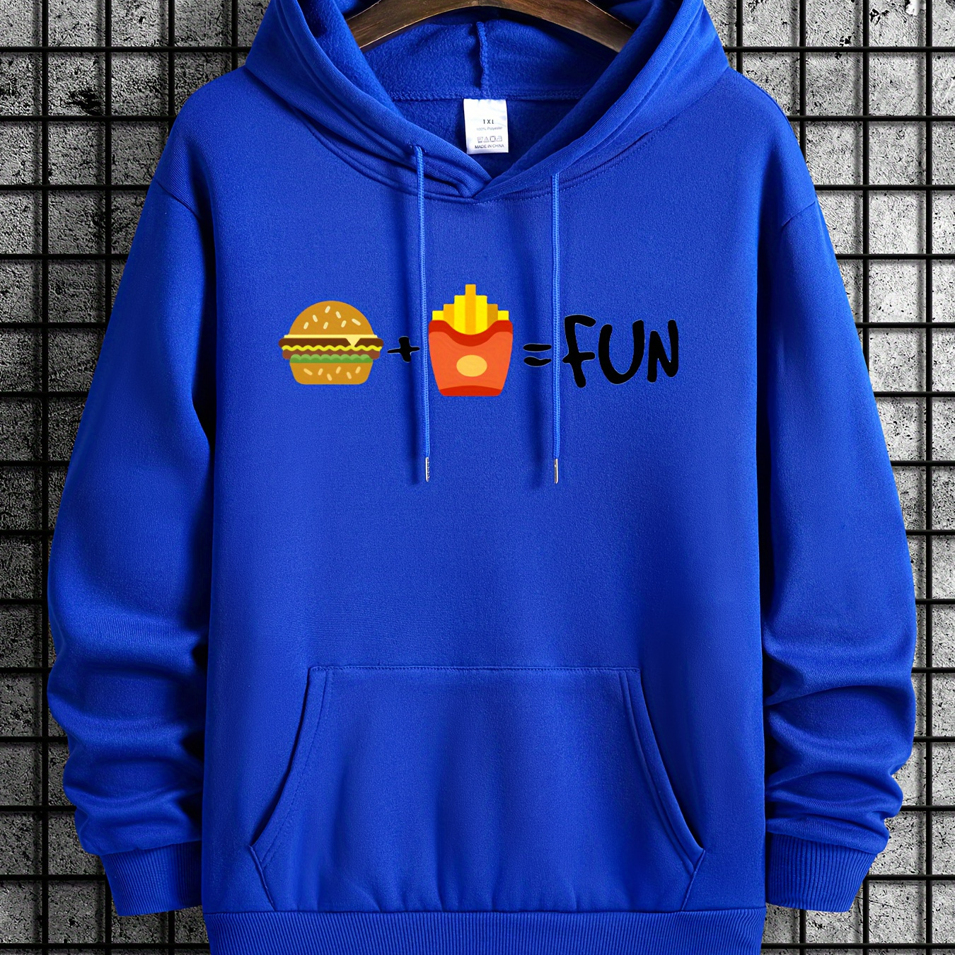 

Plus Size Men's Anime Hamburger & Chips Graphic Print Hoodies Fashion Casual Hooded Sweatshirt For Fall Winter, Men's Clothing