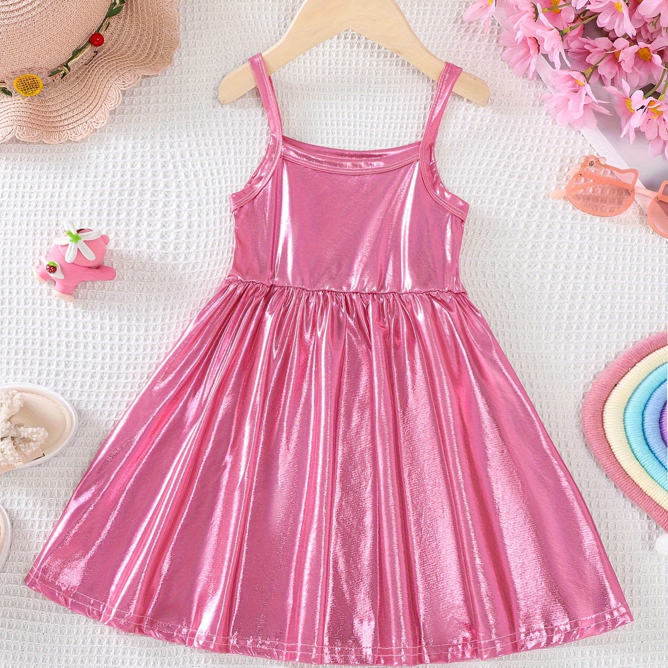 

Girls Sweet Solid Cami Dress, Casual Sleeveless Dresses For Summer Gift Party