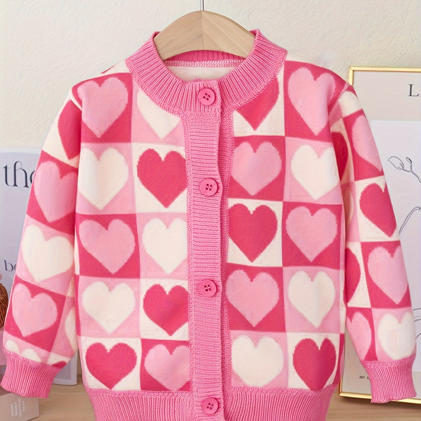 

Girls Cute Heart Pattern Knit Cardigan Thermal Fleece Sweater Coat