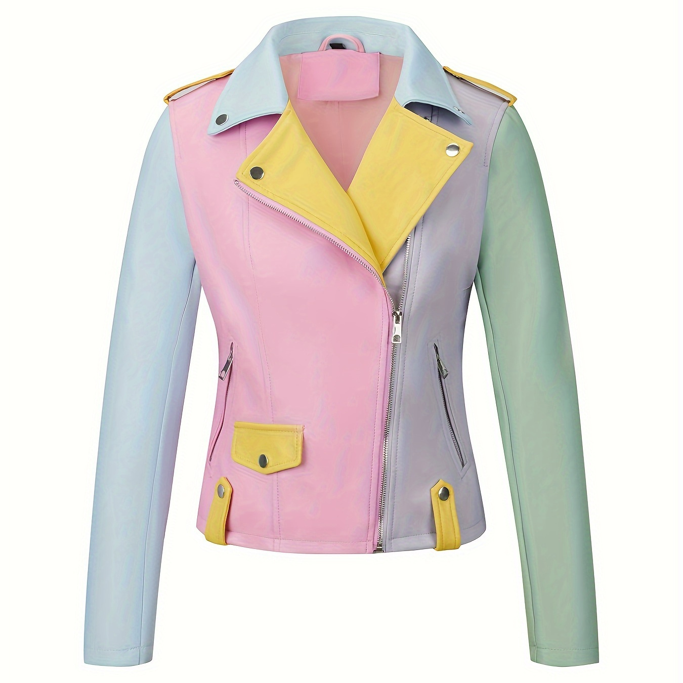 

Women's Casual Faux Leather Biker Jacket - , Zip-up, Non-stretch For Spring/fall, , Casual Jacket