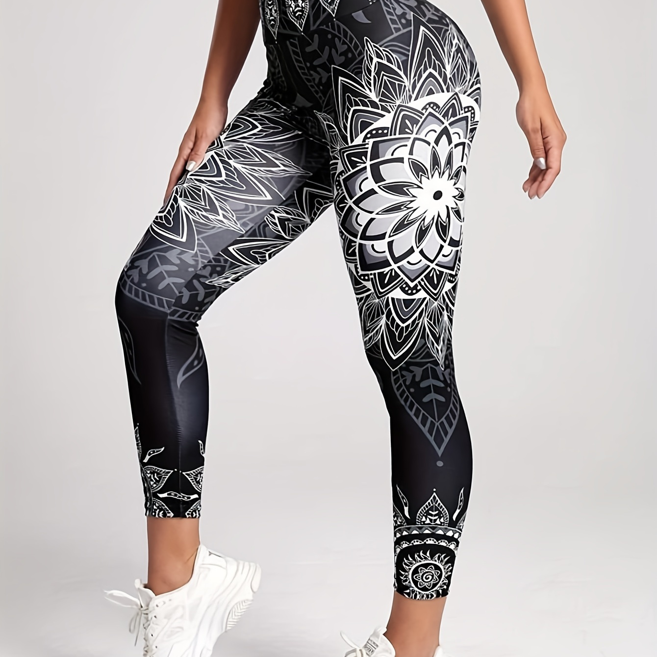 

Women's Printed Yoga Leggings, High-waist Tummy Control, Breathable Fitness Tights, Athletic Running Activewear For Fall & Winter