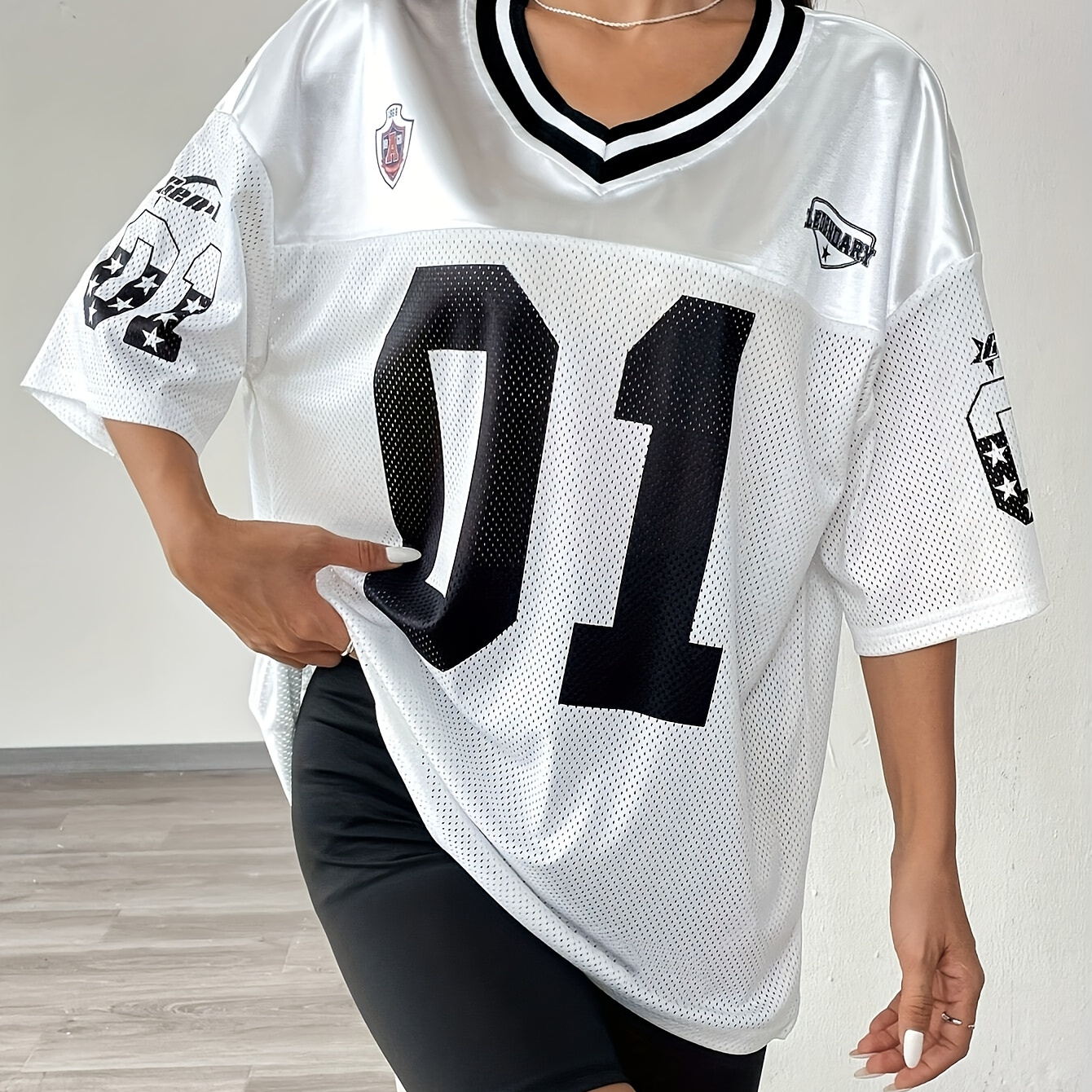 ★GUBIN★ V-Neck Football Jersey T-Shirt V-Neck Collar Football Jersey Shirt IF423 - Acubi style