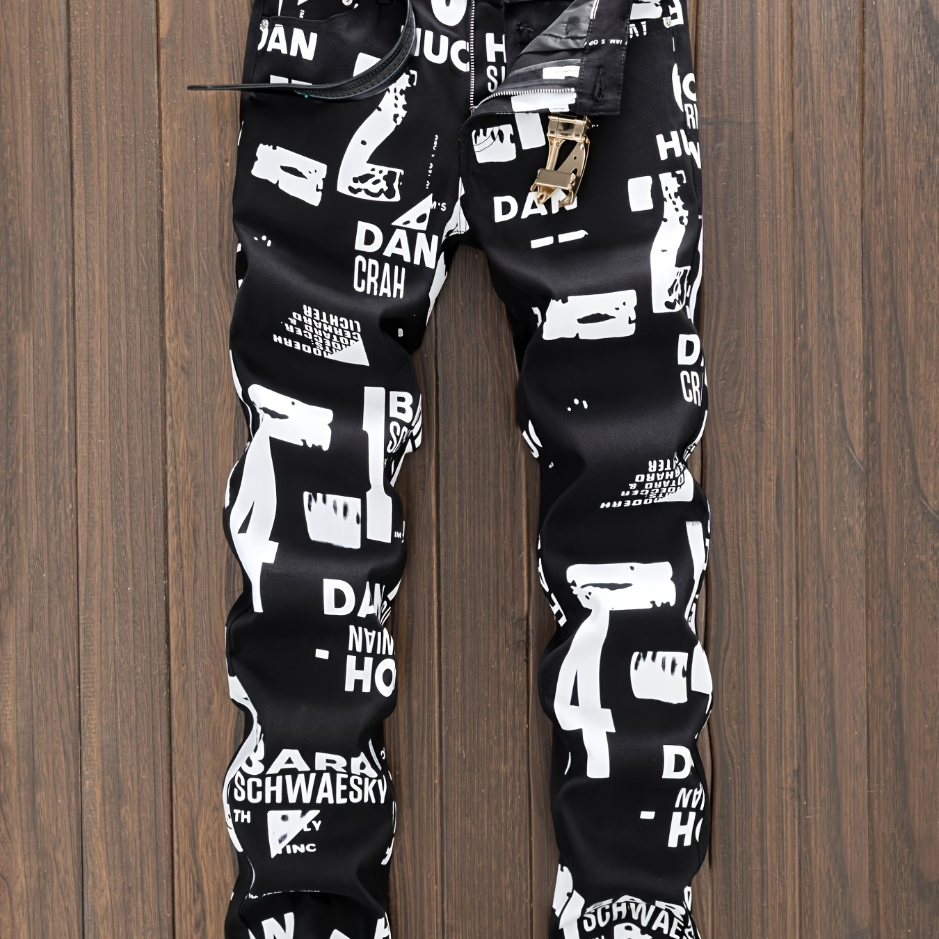 

Fashionable Design Men's Contrast Color Letter And Print Cotton Blend Slim Fit Denim Pants, Chic And Stylish Jeans For Street And Daily Leisurewear
