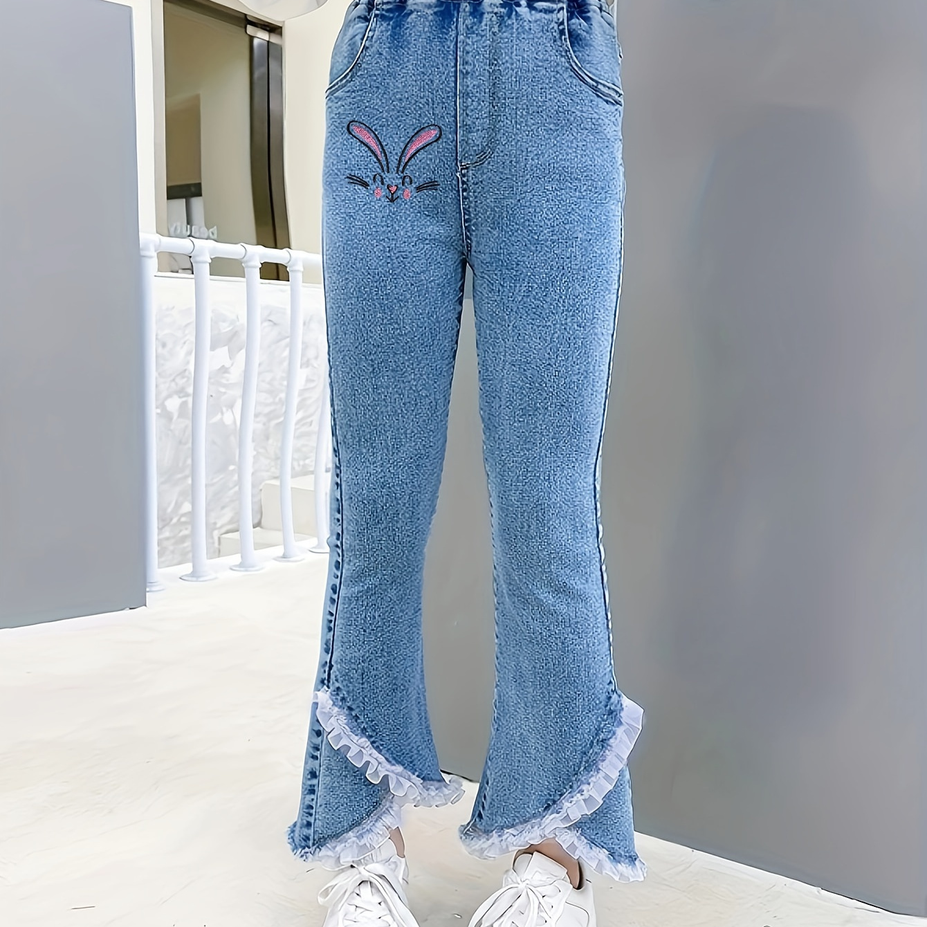 Kids Girls Bootcut Lace Bowknot Details Pull-on Jeans, Casual Cute Flare  Pants For All Seasons Outwear