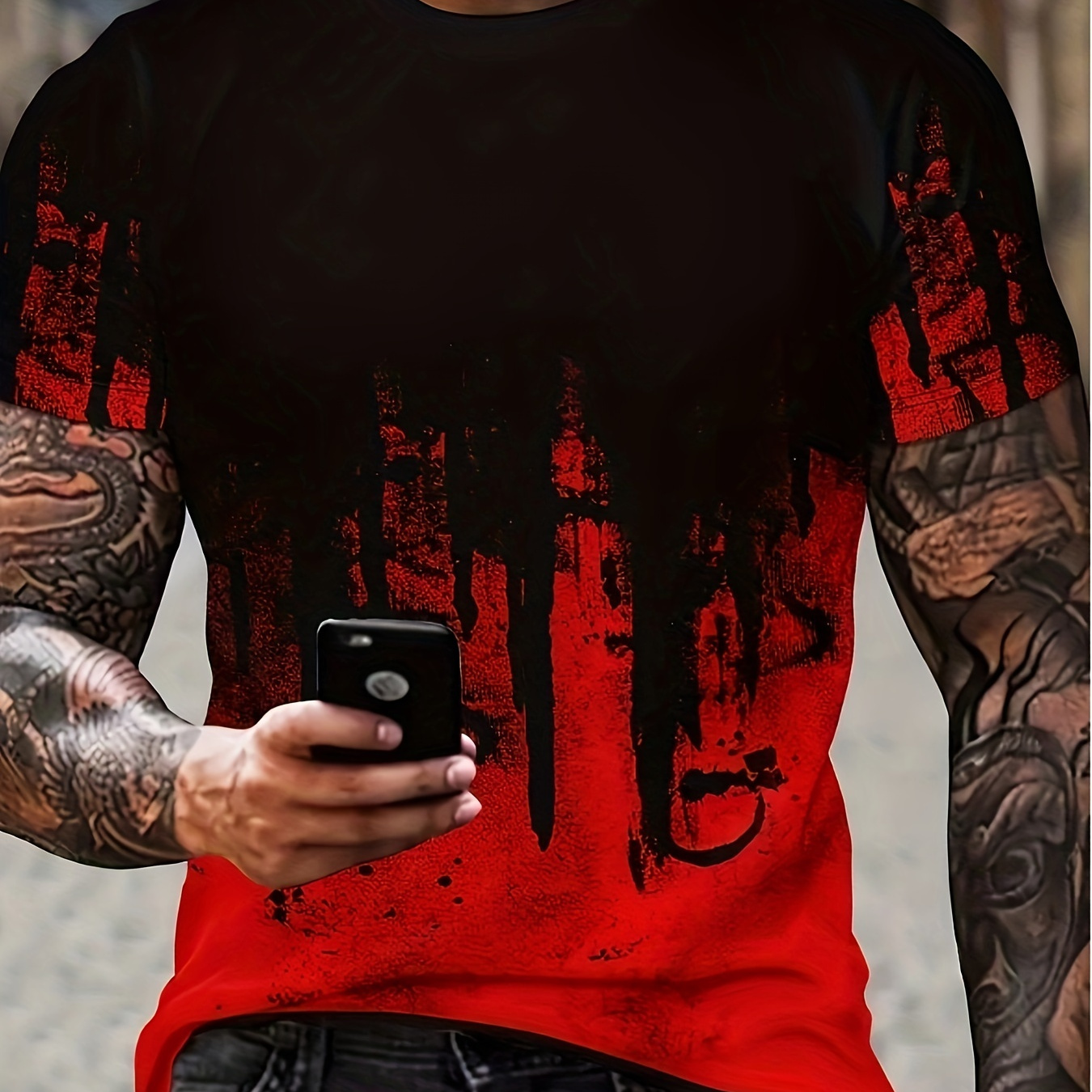 

Men's Casual Crew Neck Graphic T-shirt With Fancy Print, Trendy Short Sleeve Top For Summer Daily Wear