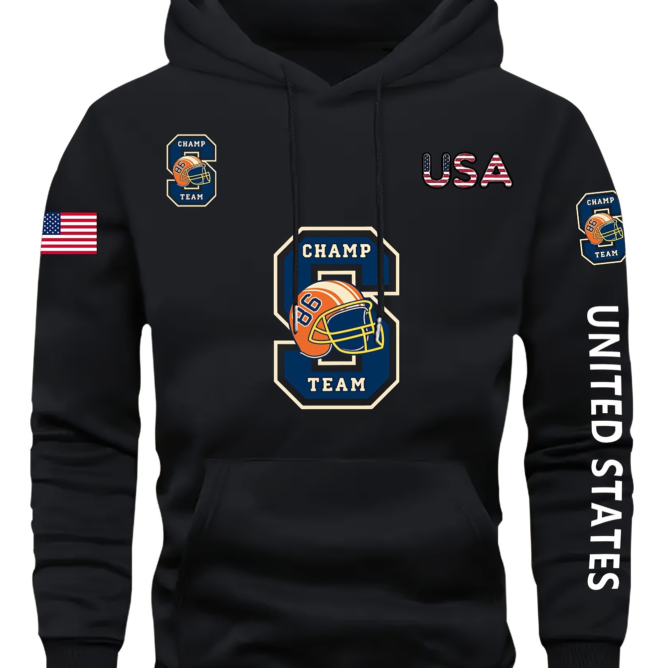 

Champ Team Sports Graphic Print, Men's Fashion Casual Hoodie With Drawstring, Comfy Long Sleeve Pullover Hoodie, Ideal For Daily And Outdoor Wear