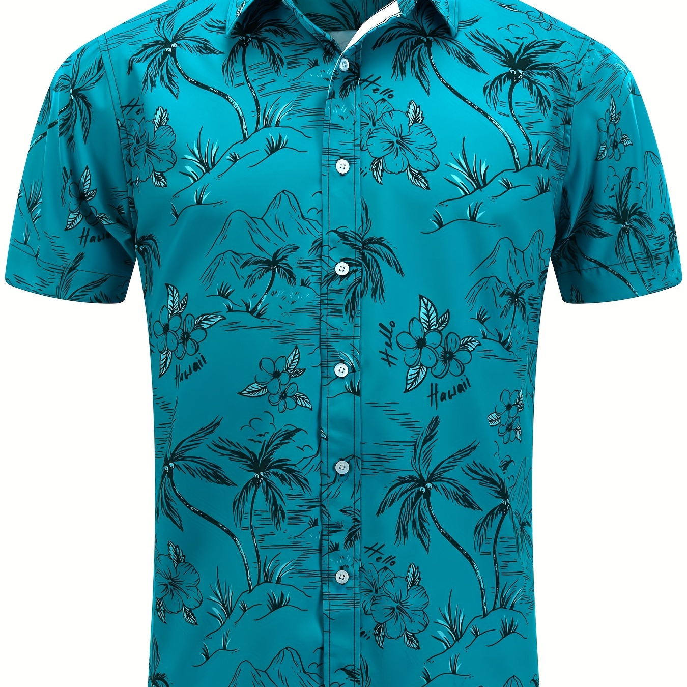 

Coconut Tree Pattern Men's Short Sleeve Button Down Lapel Shirt For Summer Resort Holiday, Hawaiian Style