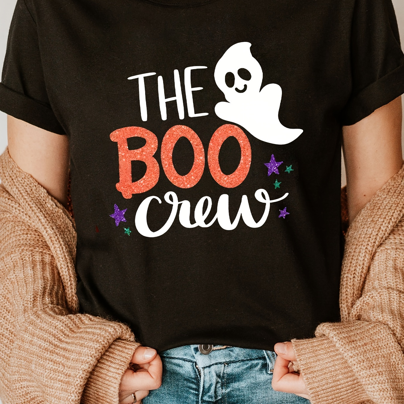 

Print T-shirt, Short Sleeve Crew Neck Casual Top For Summer & Spring, Women's Clothing