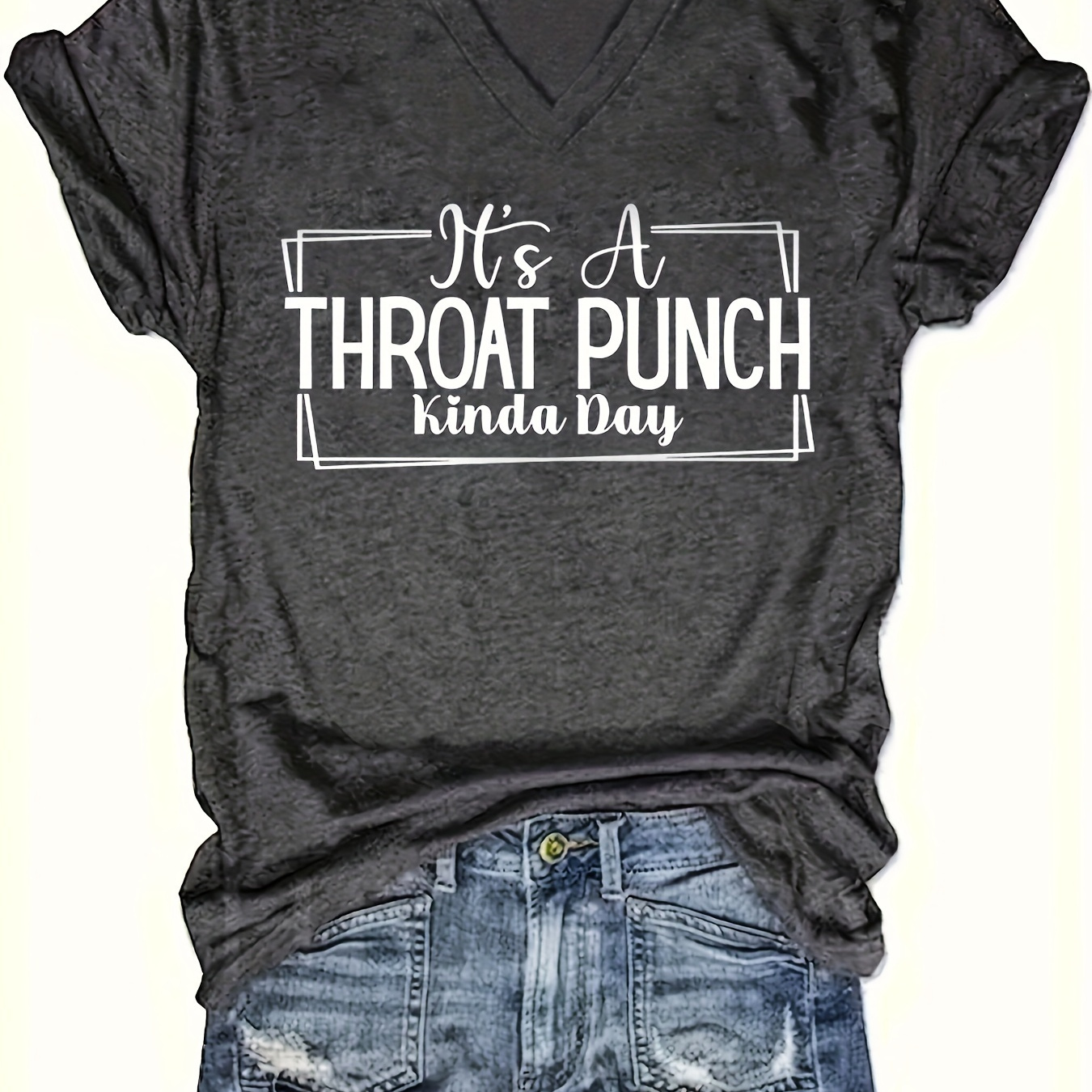 

Throat Punch Print T-shirt, Casual Short Sleeve Crew Neck Top For Spring & Summer, Women's Clothing