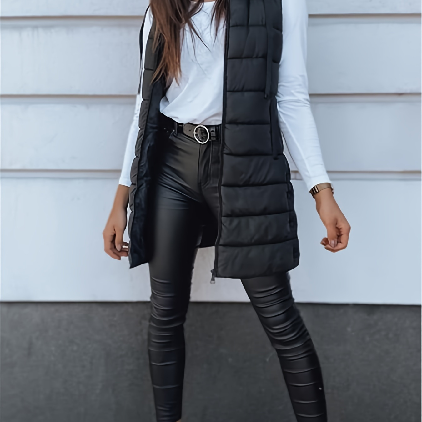 

Women's Blue Hooded Vest - Stylish Mid-length Puffer Jacket With , Machine Washable, Polyester, Outdoor Vest|sleek Puffer Jacket|polyester Construction