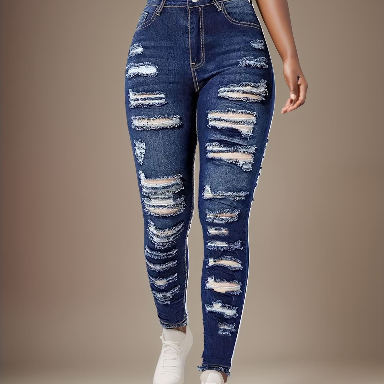 

2025 Women's Ripped Skinny Jeans, High-waisted Stretch Denim Pants, Fashionable Street Style, Slim Fit For Ladies