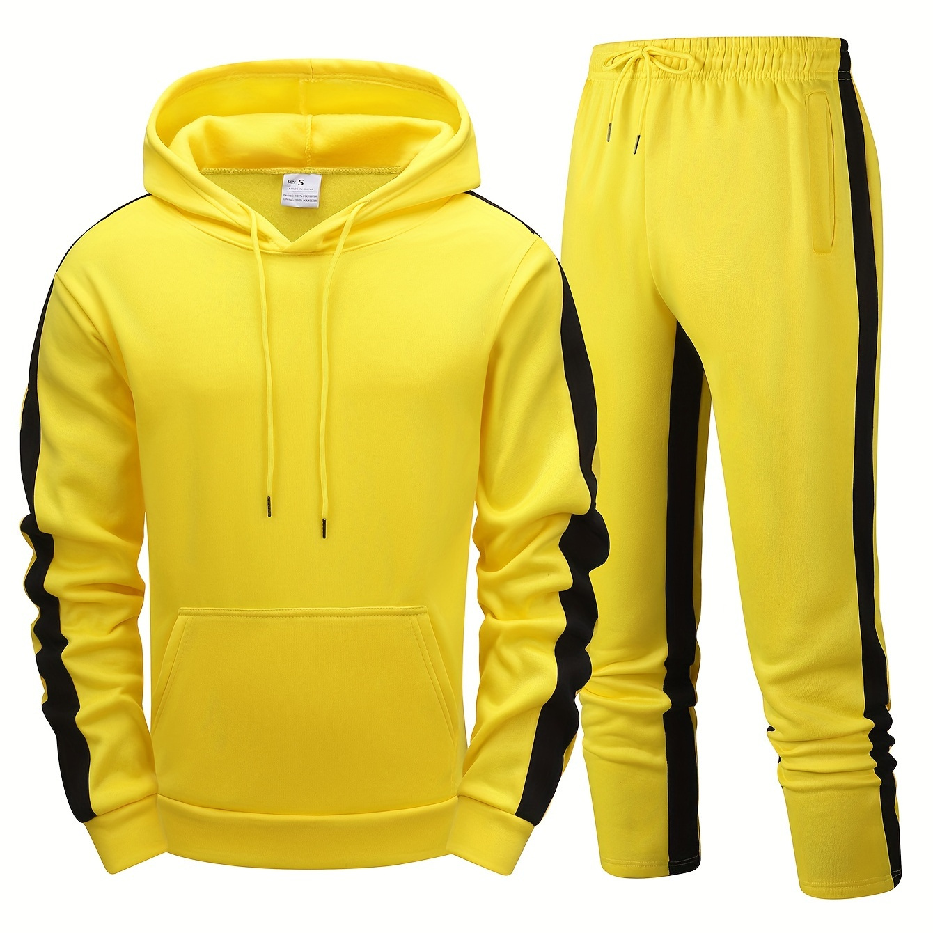 

2pcs Men's Long Sleeve Hooded Sweatshirt + Pants Co-ord Set, Color Blocking Casual Sports Clothes