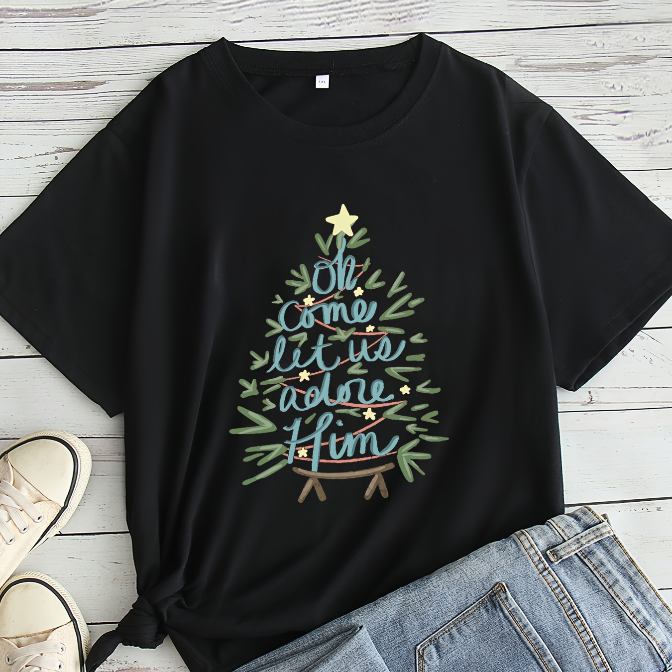 

Women's Plus Size Christmas Tee - Casual Crew Neck Short Sleeve T-shirt With Print, Machine Washable, Polyester - Sizes 1xl To 8xl