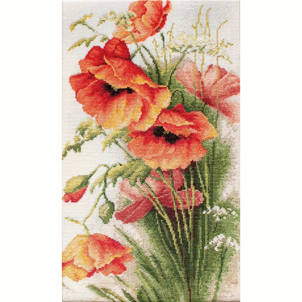 

1pc Embroidery Kit Cross Stitch Kits For Adults, Corn Poppy Patterns Stamped Kits 3 Strand Cotton Kit Sewing Accessories