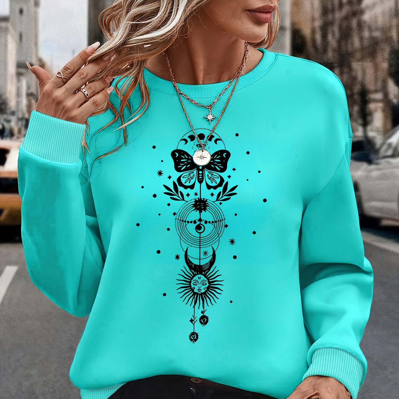 

[top-] & Pattern Long Sweatshirt For - , Washable