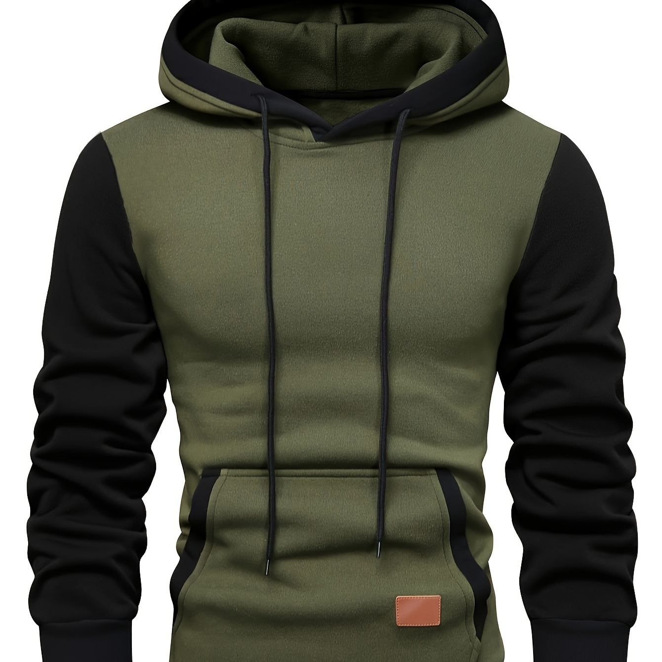 

Label Patchwork Color Men's Hooded Long Sleeve Sweatshirt With A Kangaroo Pocket, Casual And Chic Tops For Daily Outerwear